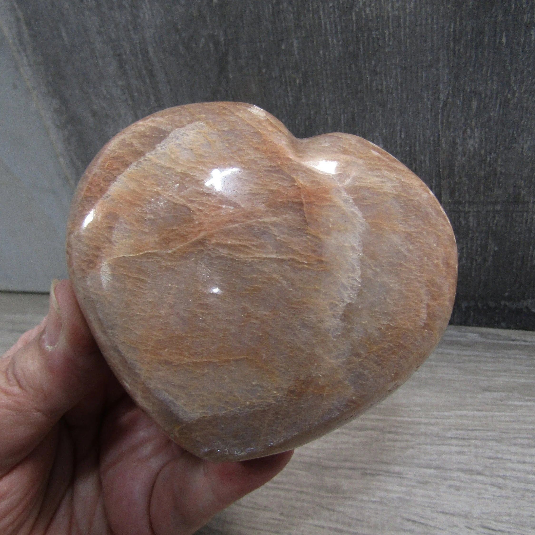 Peach Moonstone Heart Display Crystal for Retail – Wholesale