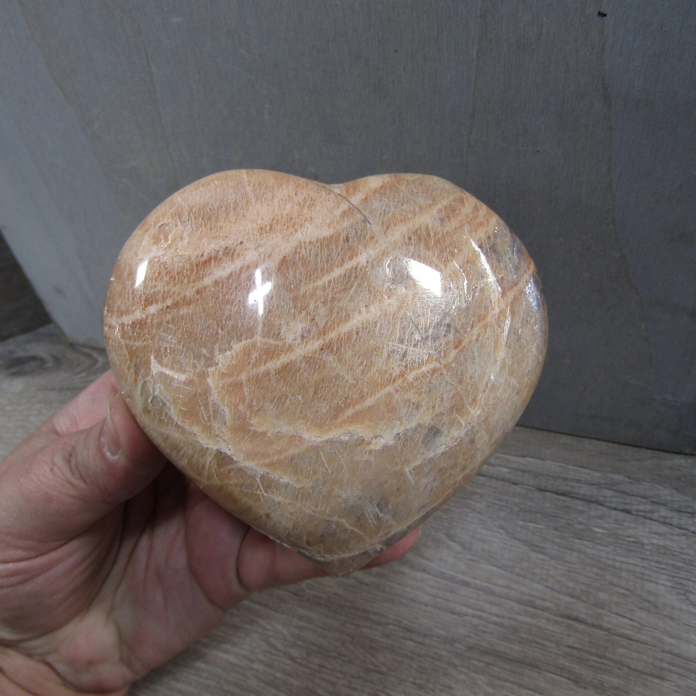 Peach Moonstone Heart Display Crystal for Retail – Wholesale