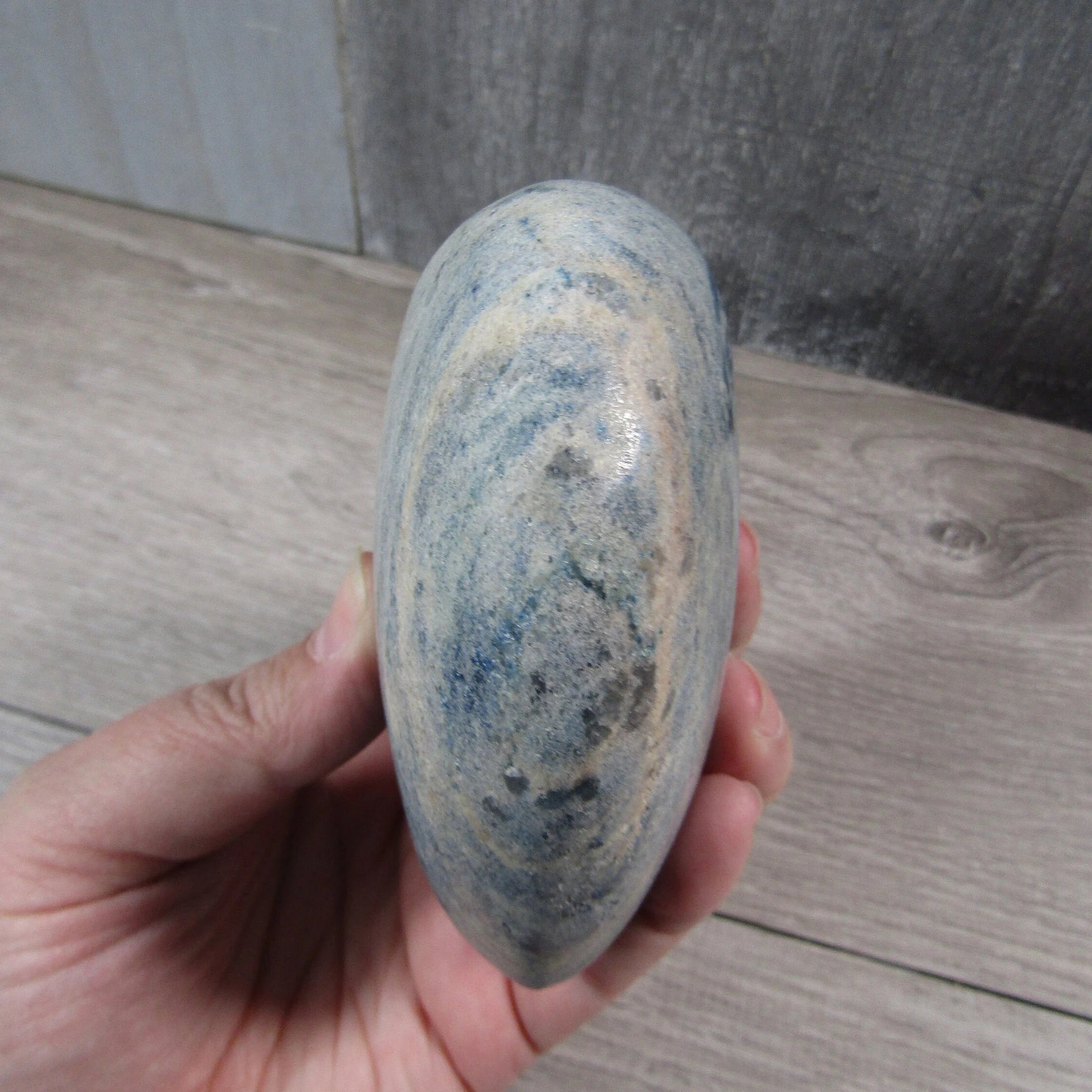 Heart-shaped blue quartz crystal in display size for bulk purchase