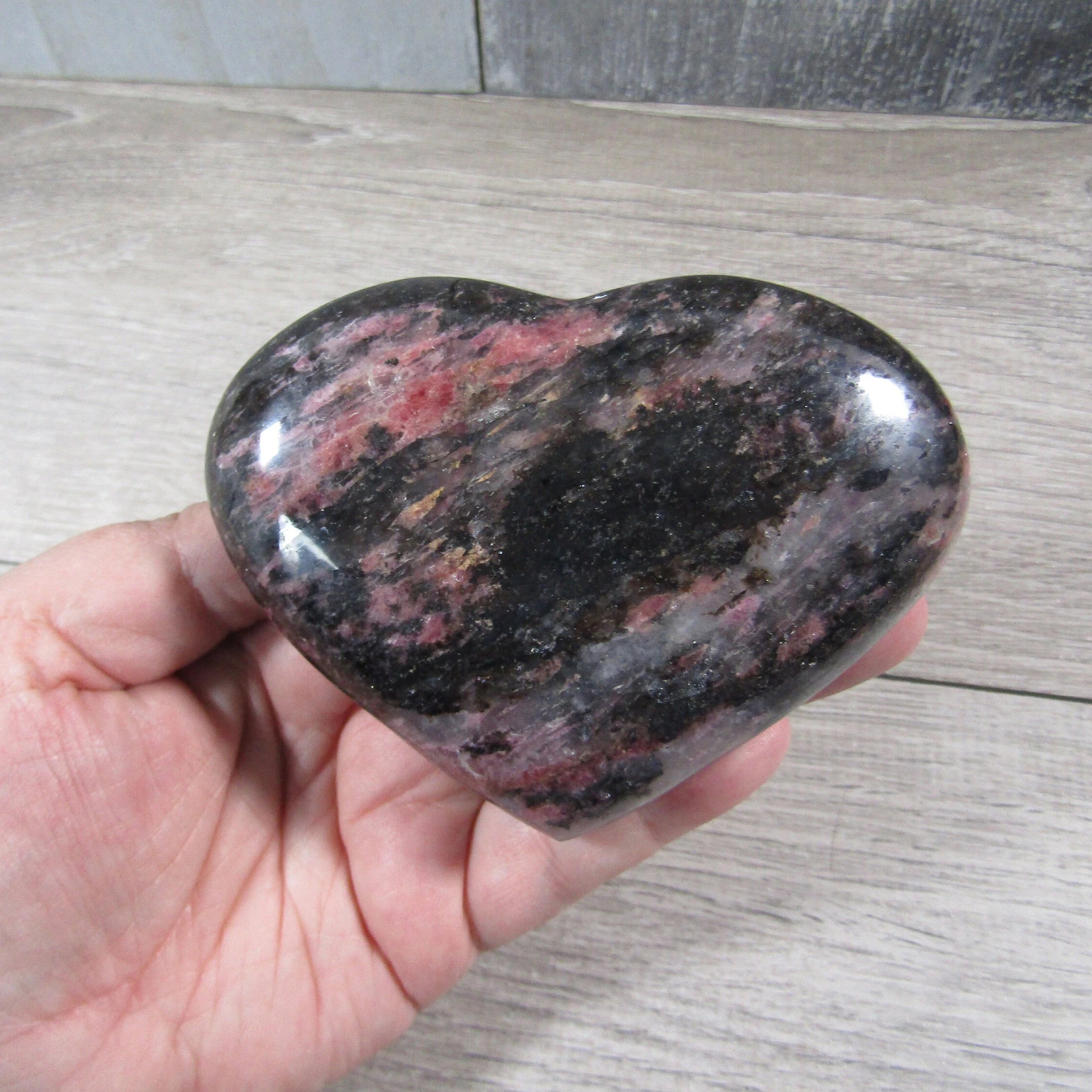 Rhodonite Heart – Large Display Size for Crystal Retailers