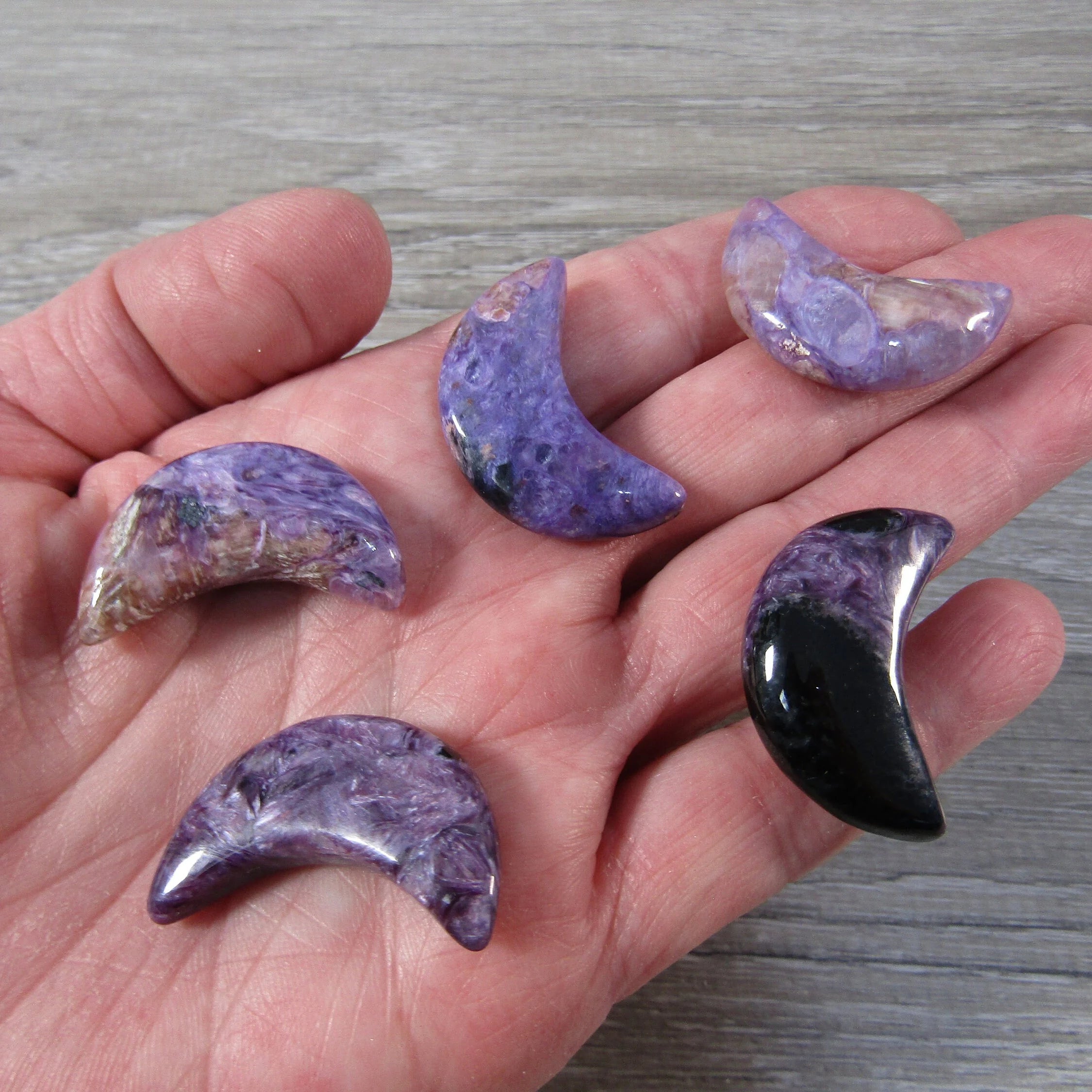 charoite gemstone crescent moons metaphysical decor