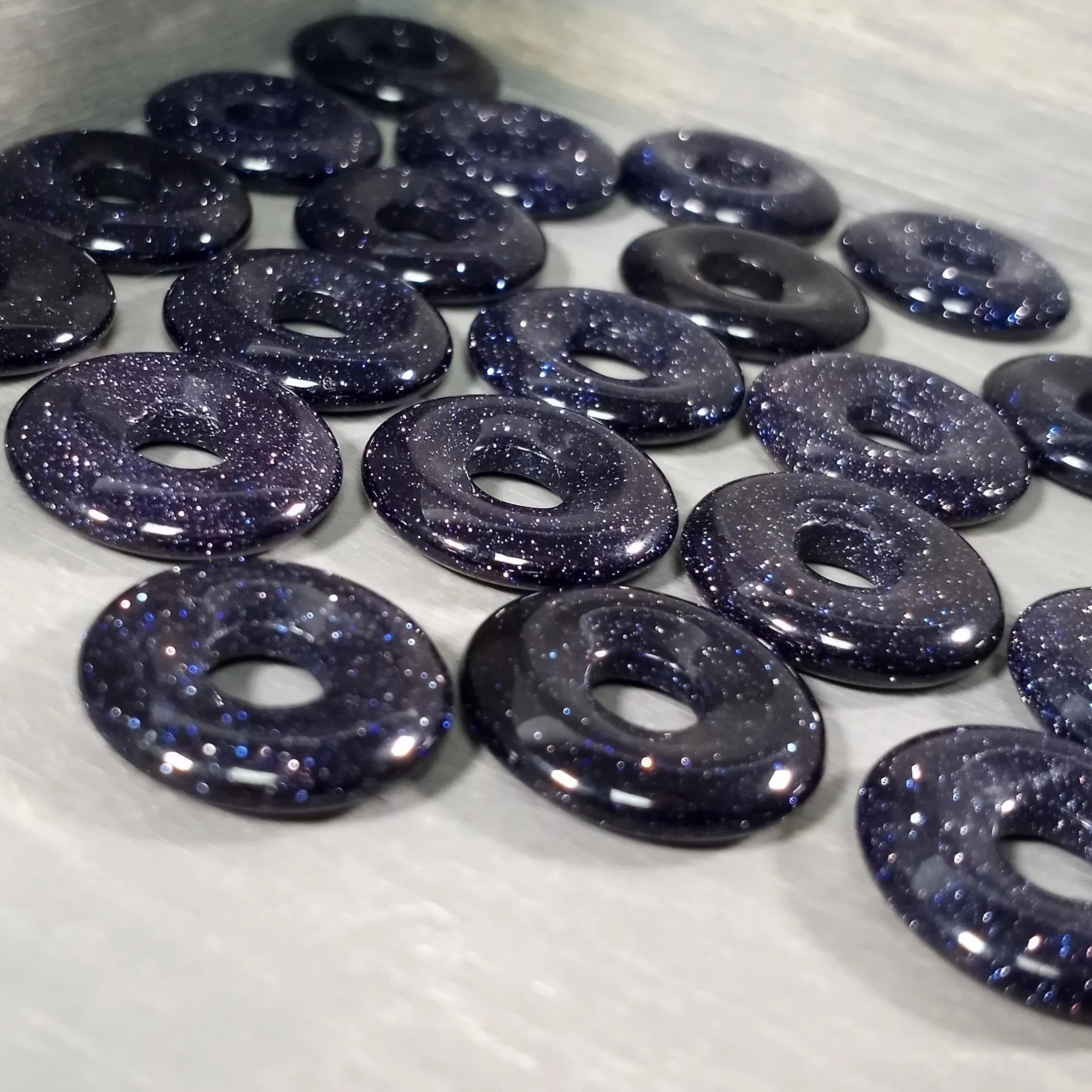 blue goldstone round donut crystal charms