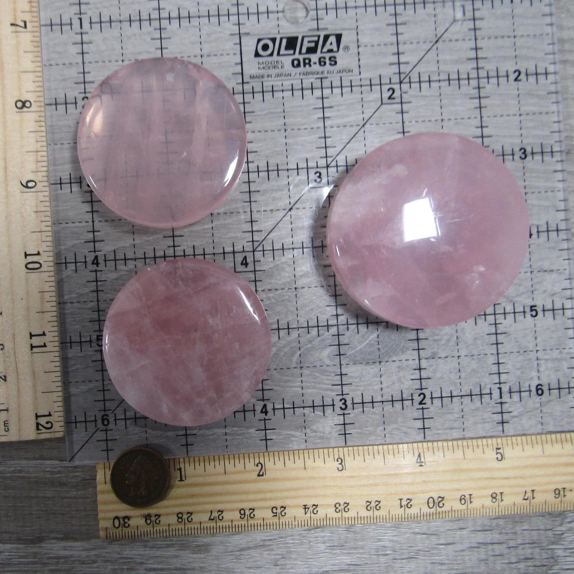 rose quartz Thick round gemstone crystal disk for metaphysical use