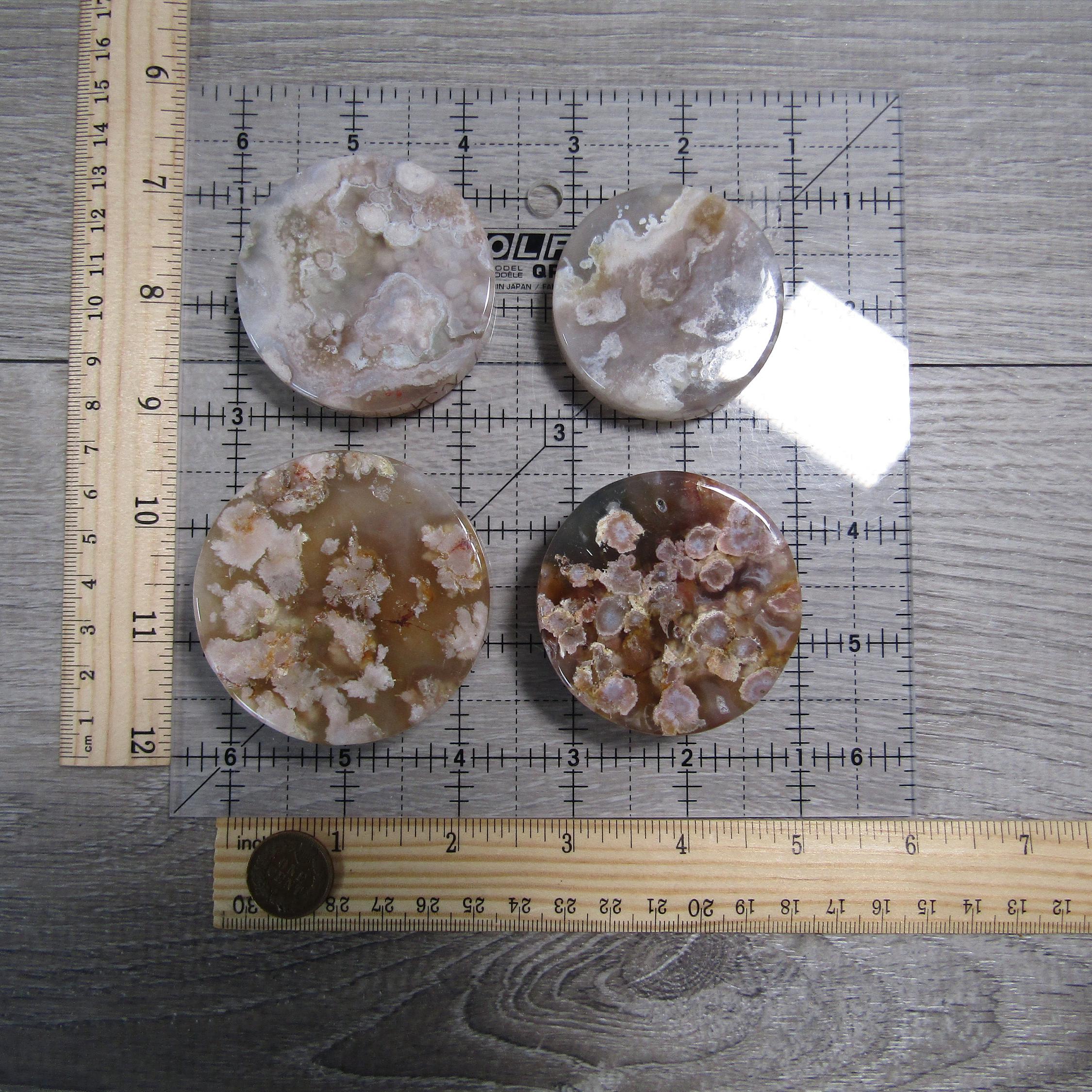 flower agate natural stone thick disk in polished finish for chakra layouts