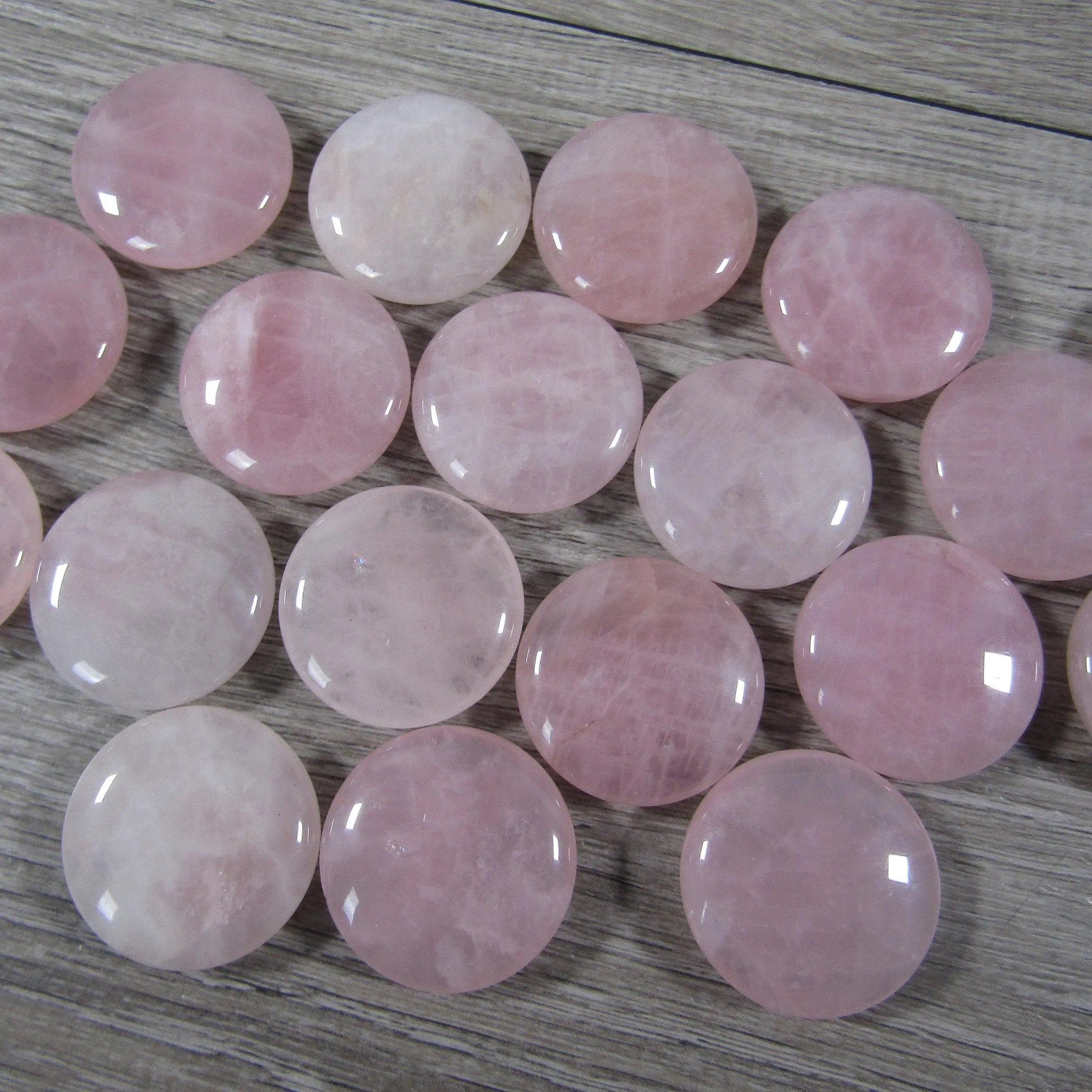 Round Rose Quartz flat gemstone disk for the heart chakra
