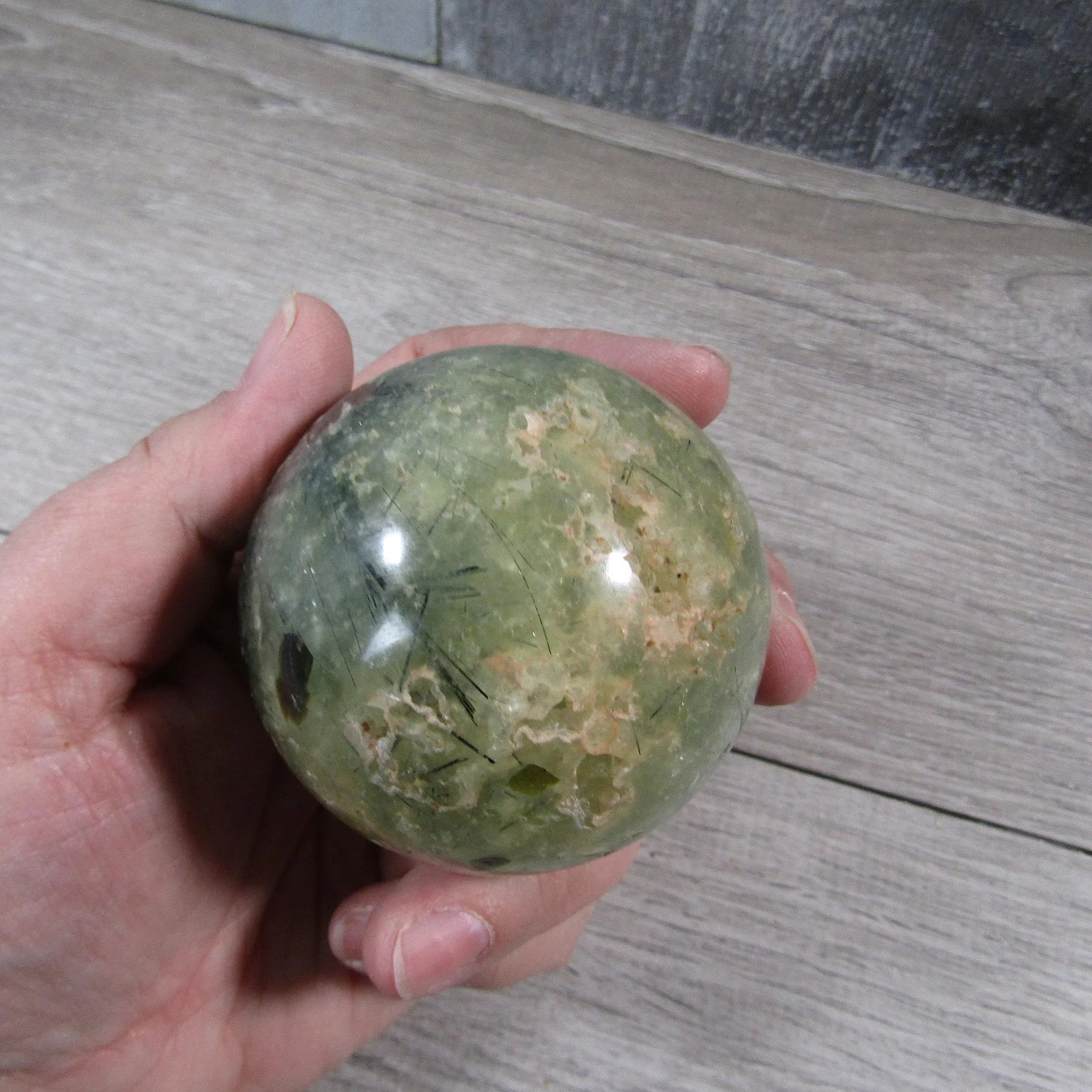 Green Prehnite gemstone ball for spiritual retailers