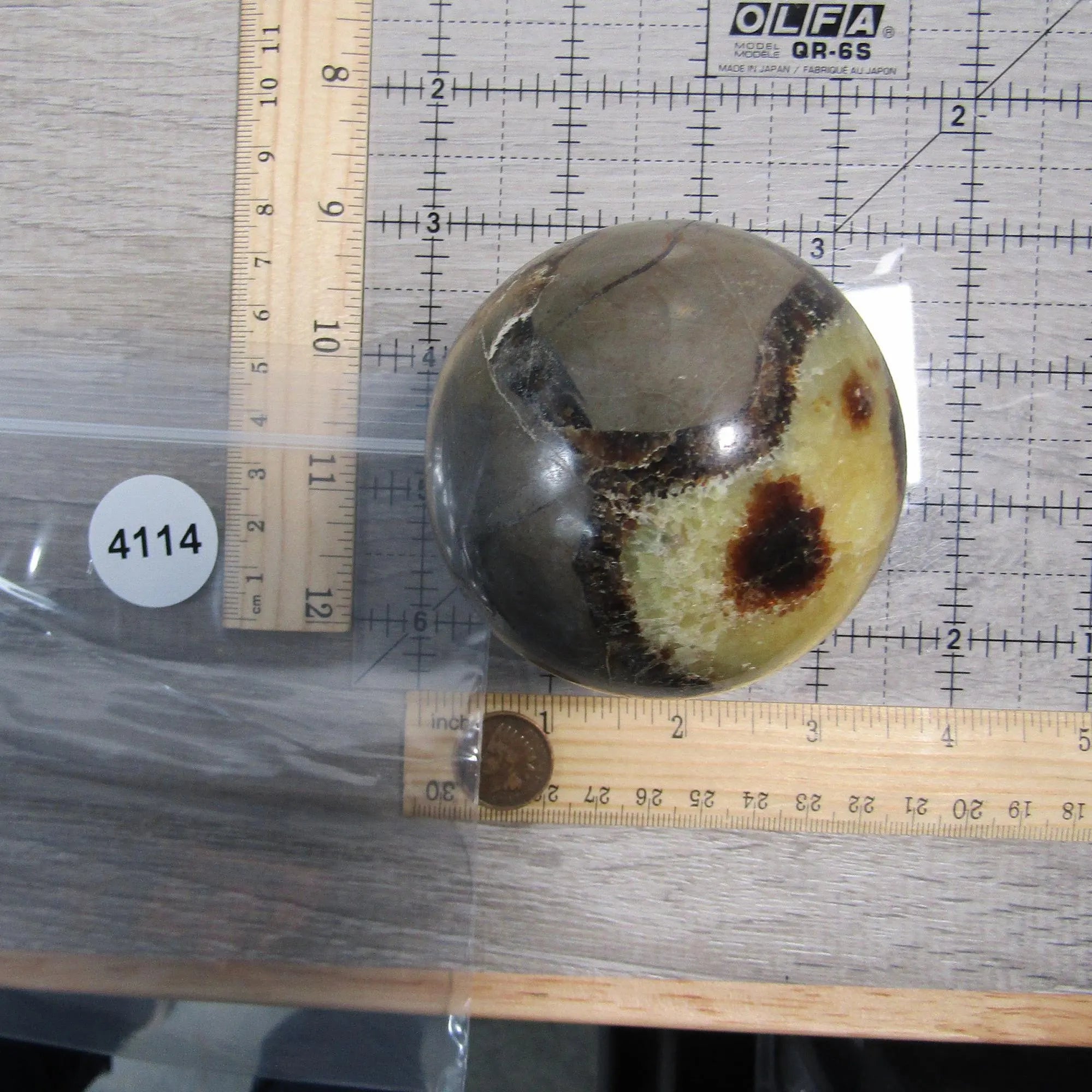 Large Septarian Nodule Sphere with Calcite and Barite