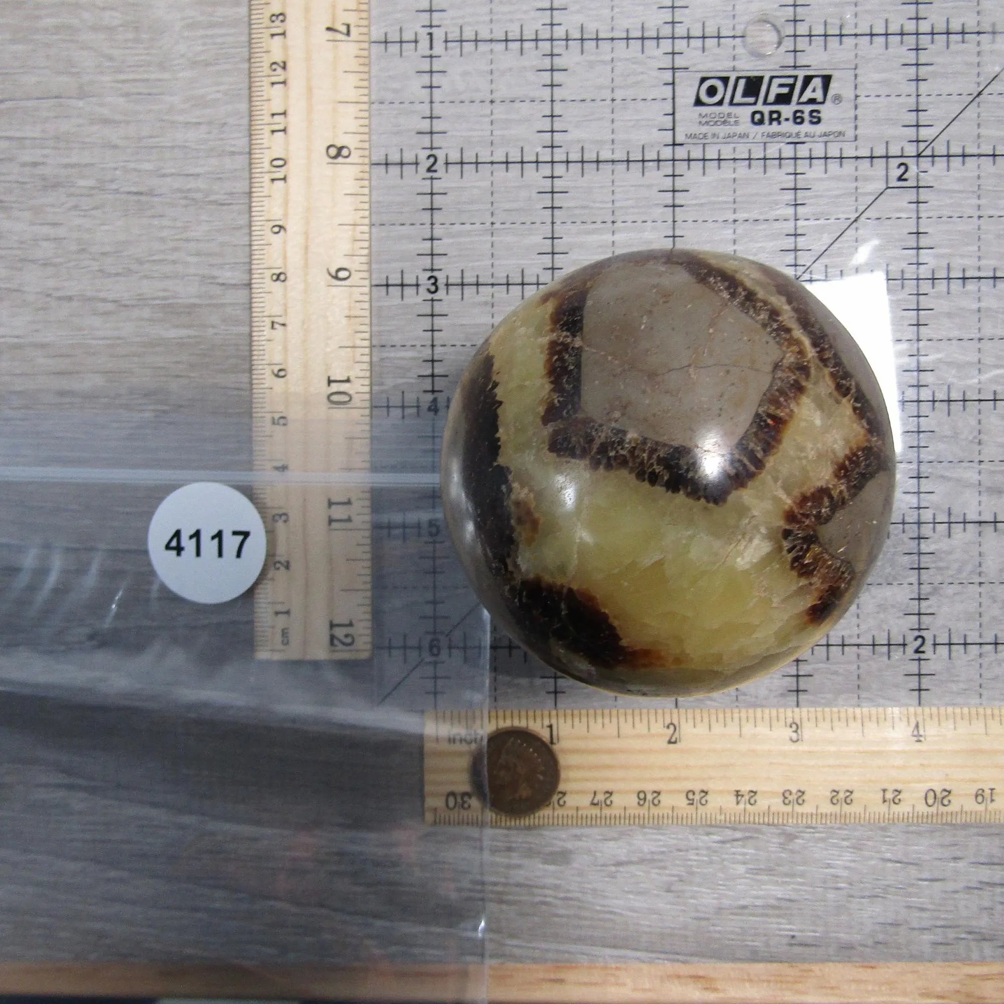 Large Septarian Nodule Sphere with Calcite and Barite