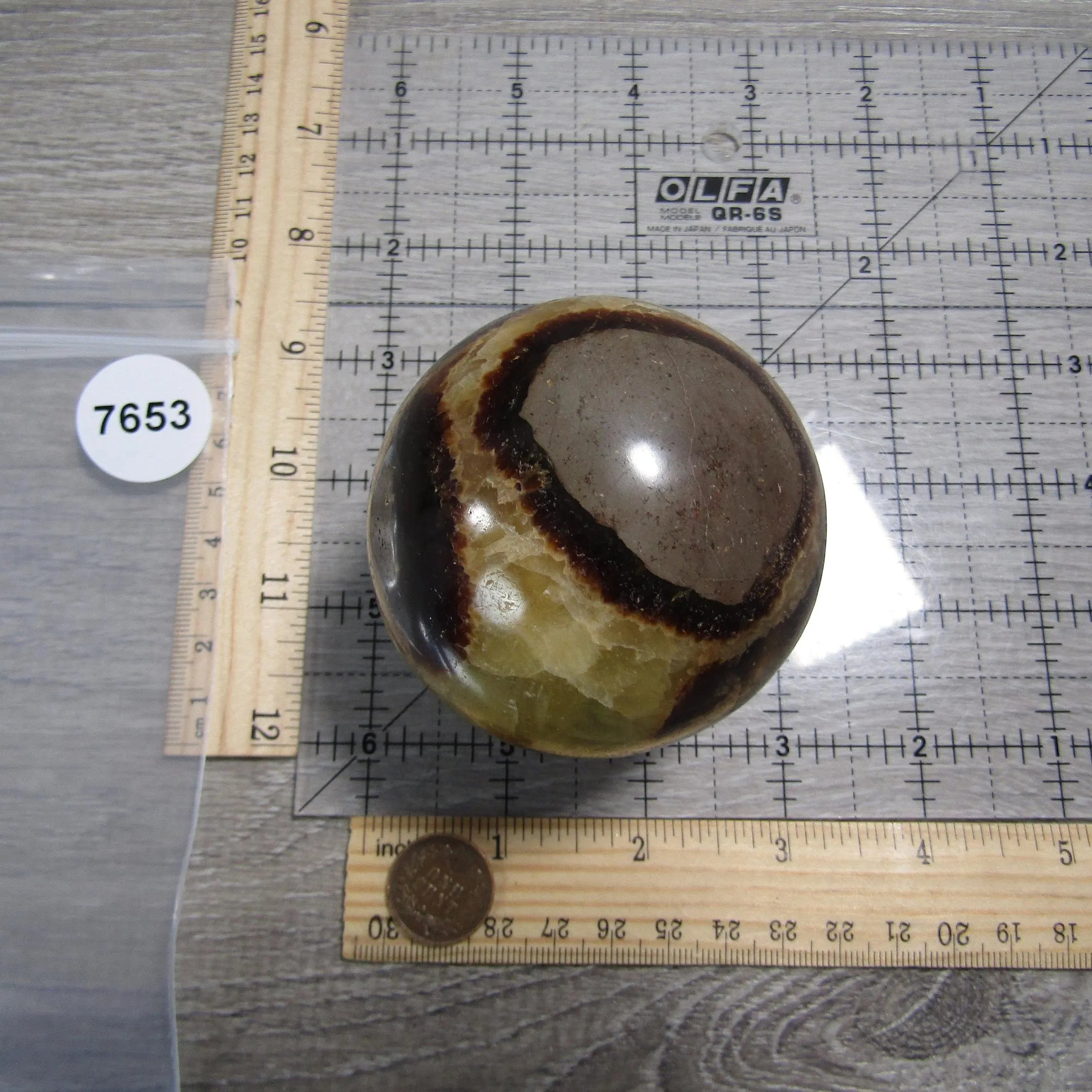 Large Septarian Nodule Sphere with Calcite and Barite
