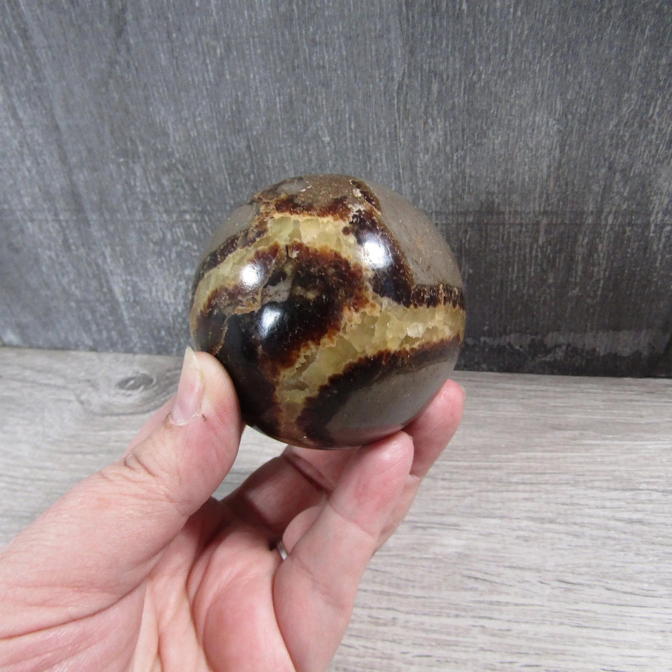 Large Septarian Nodule Sphere with Calcite and Barite