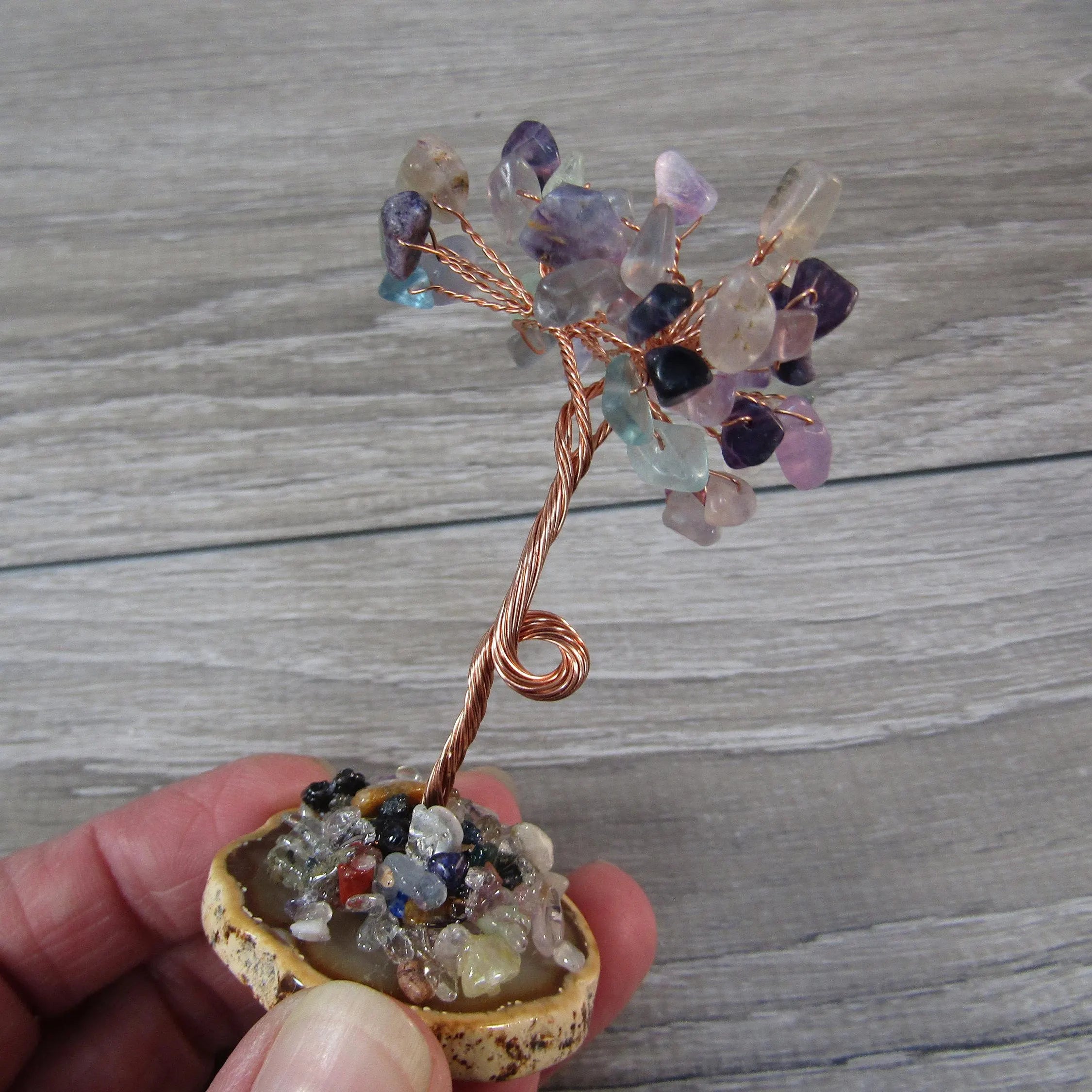 Fluorite decor tree with natural stone base for gift shops