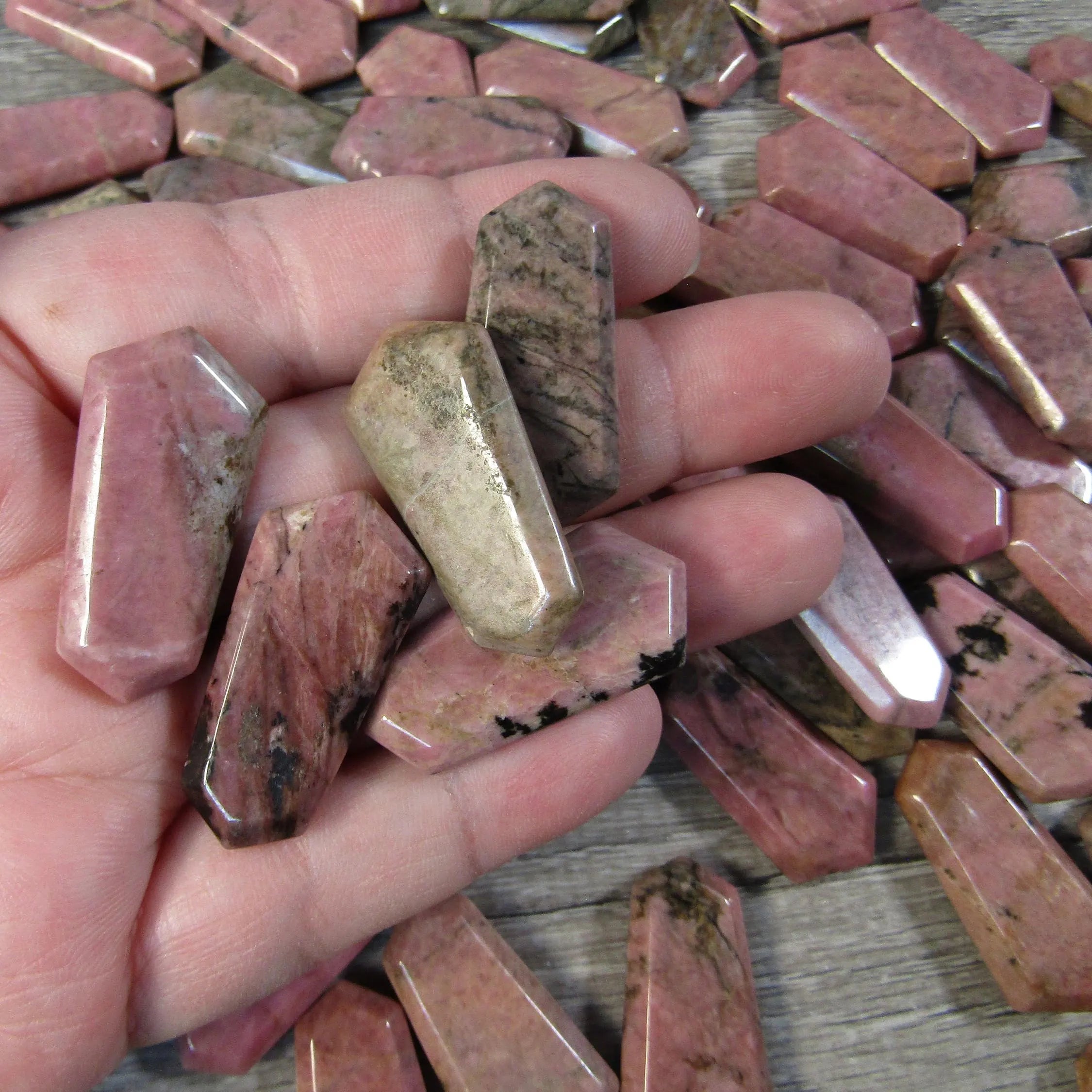 Rhodonite Flat double terminated gemstone wand for metaphysical shops