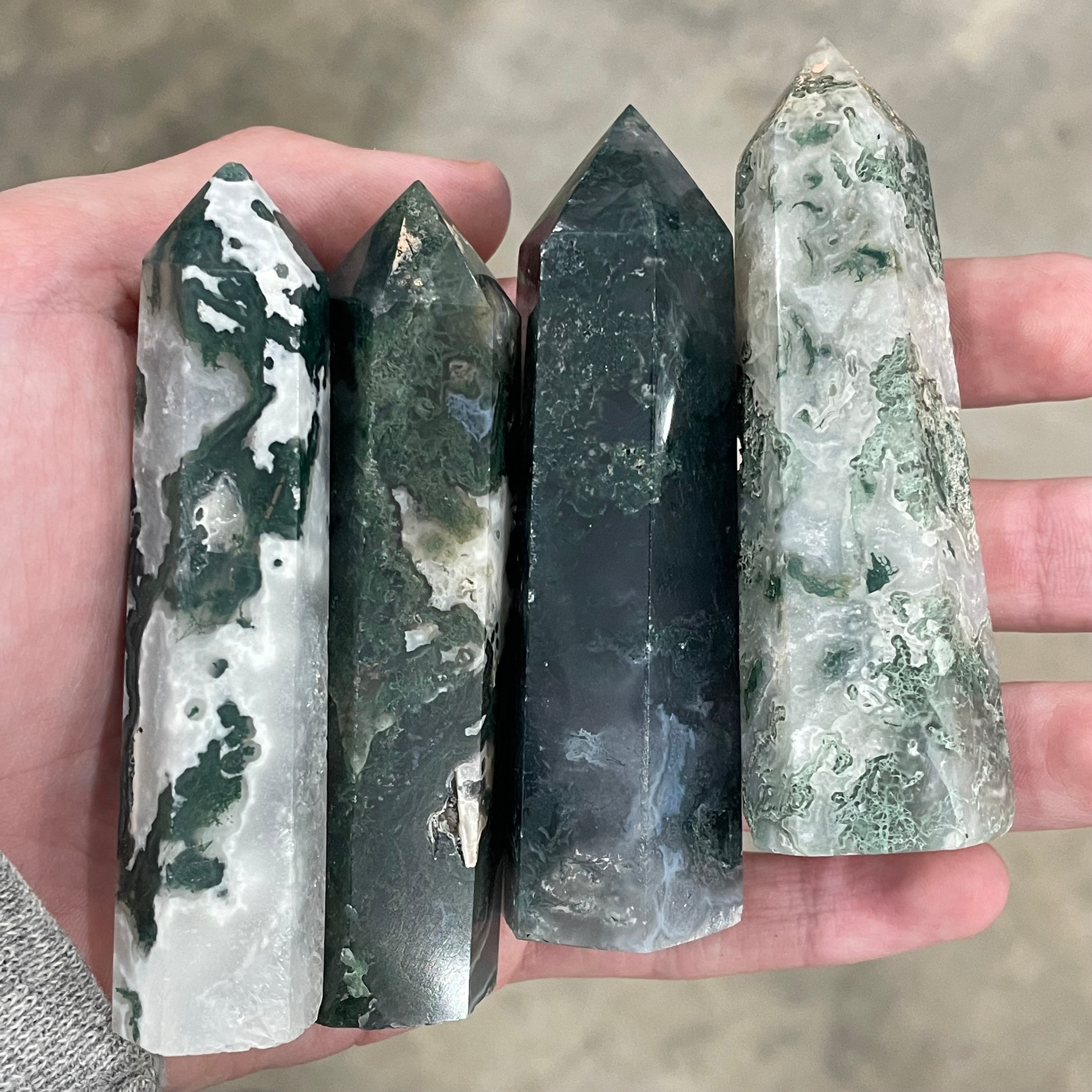 moss agate natural stone obelisks for crystal shops