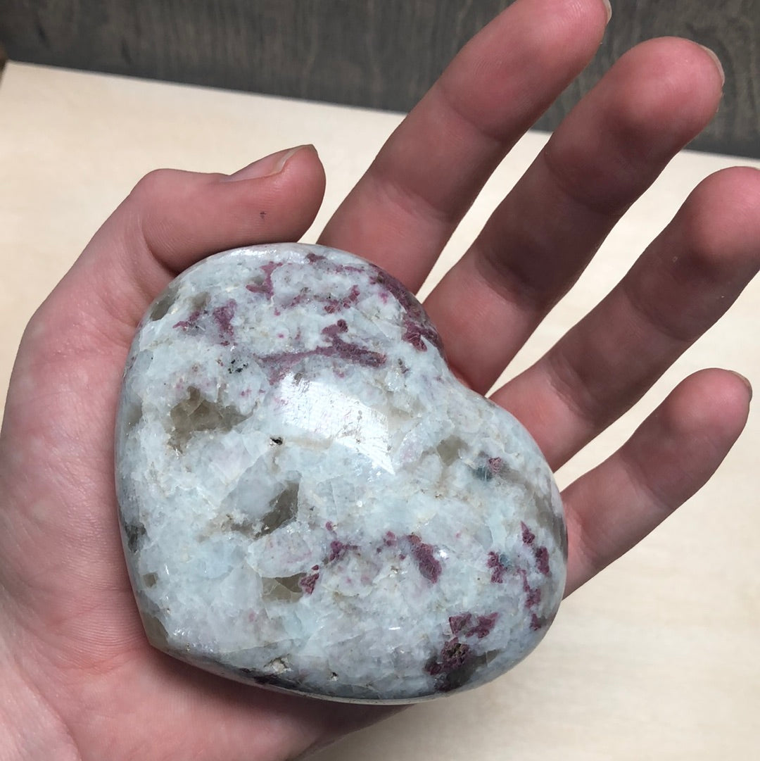 pink tourmaline in quartz crystal hearts for metaphysical shops