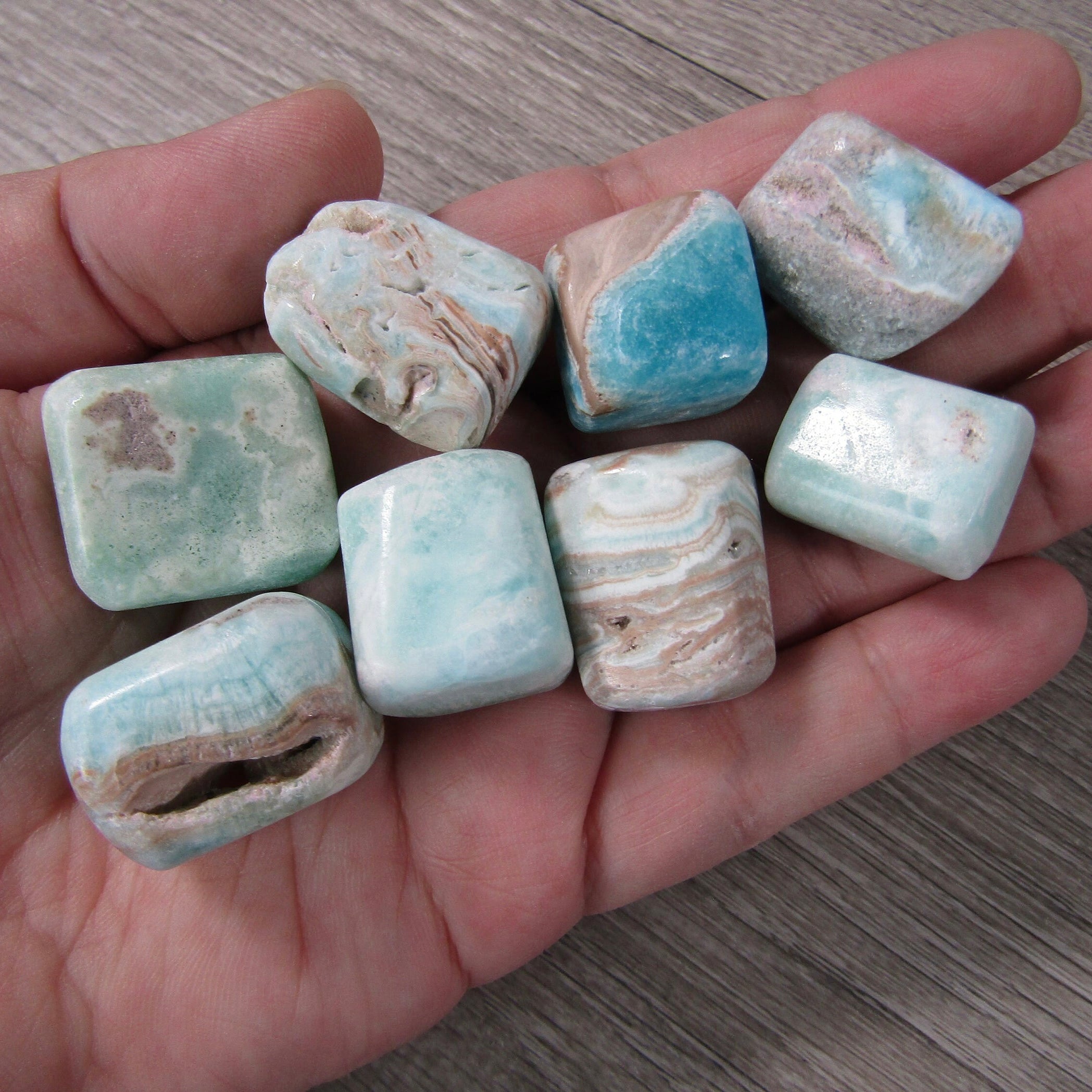 Polished Tumbled Blue Aragonite Stones for Resale.