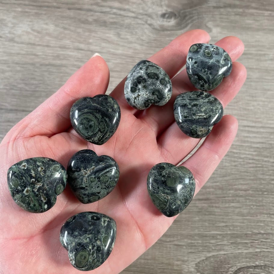 Small kambaba jasper puffy gemstone heart natural polished crystal pocket stone