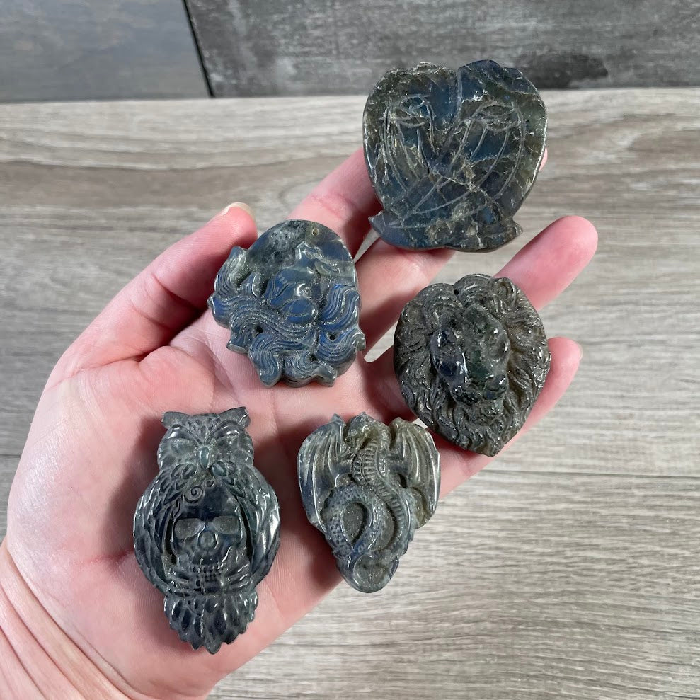 Assorted labradorite carved figurines wholesale natural gemstone crystal carvings