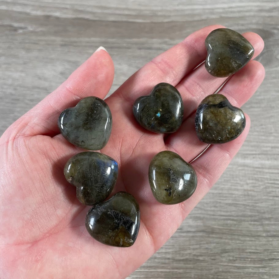labradorite small gemstone heart polished puffy stone for crystal and metaphysical shops