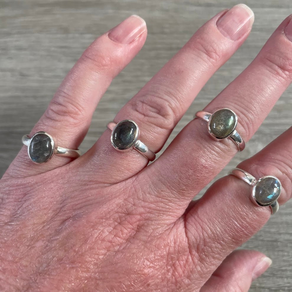 Natural labradorite gemstone ring set in sterling silver for wholesale crystal jewelry retailers