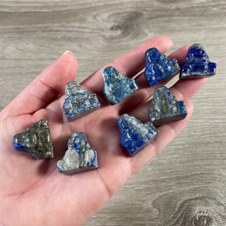 Lapis Lazuli small crystal Buddha statue for zen decor, mindfulness gifts, and retail displays