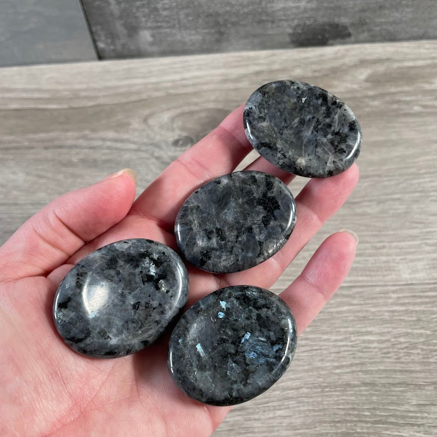 Polished natural crystal worry stones bulk larvikite gemstone pocket stones