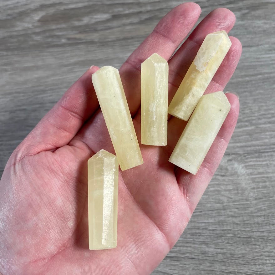 Tapered natural lemon calcite stone obelisk from Afghanistan for gemstone crafts, wire wrapping and wholesale crystal supplies