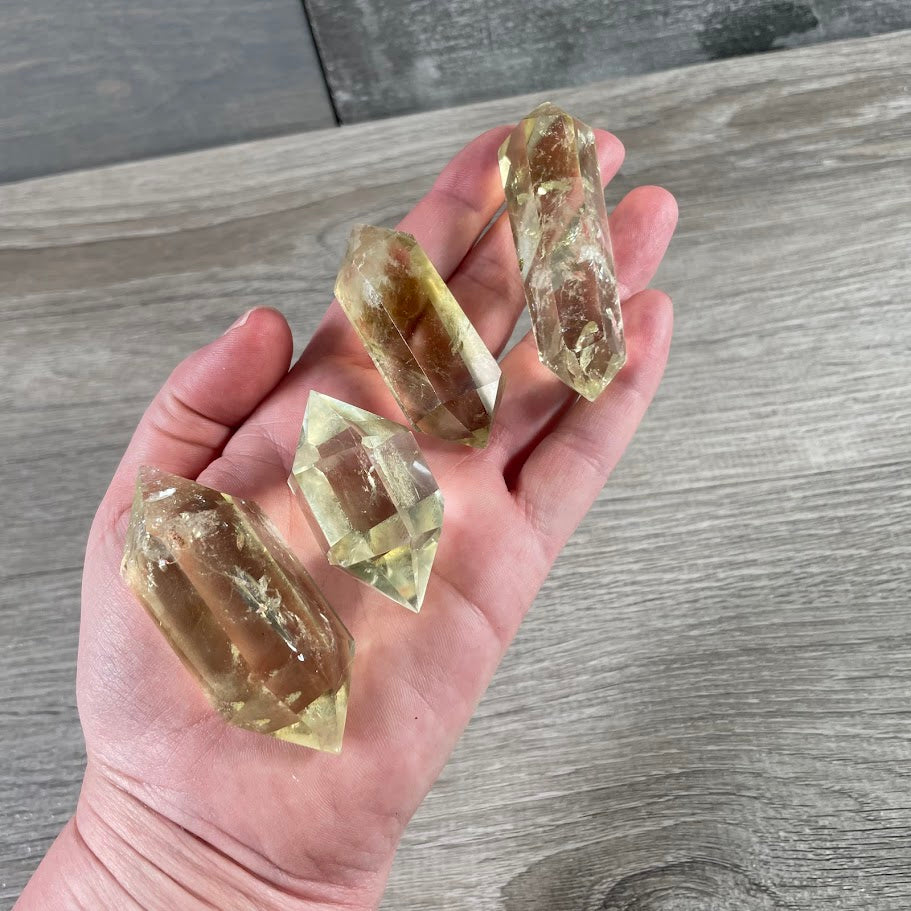 Lemon Citrine bulk double terminated crystal points for meditation and crystal grids.