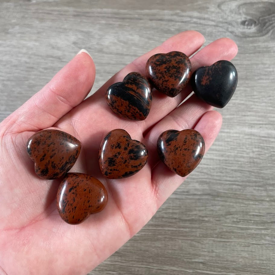 mahogany obsidian natural crystal heart polished puffy gemstone pocket stone for wholesale retailers