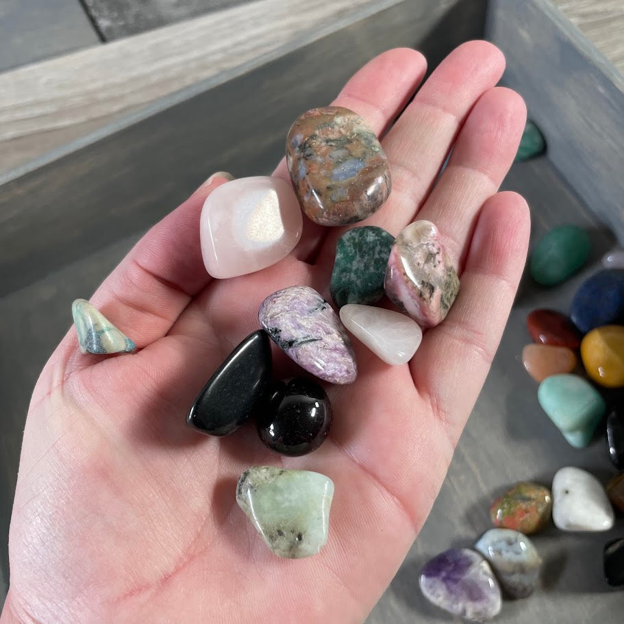 mixed tumbled stones for wholesale crystal inventory crafts displays and resale