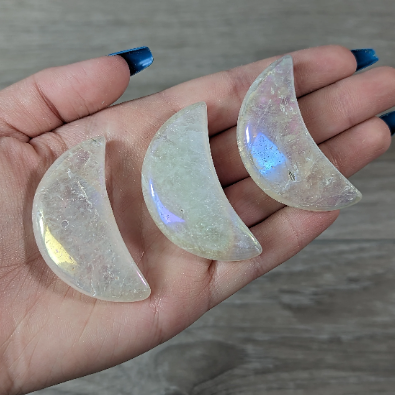 Angel aura polished crystal crescent moon carvings for retailers