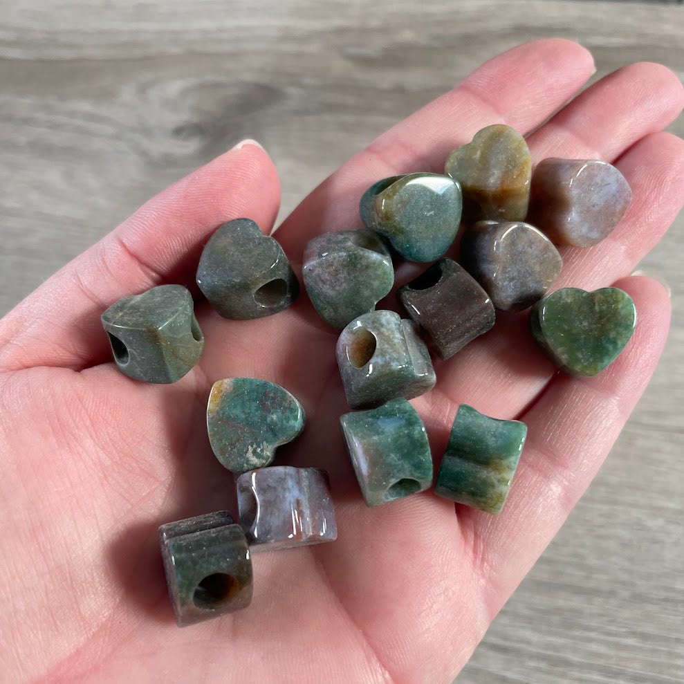 Wholesale moss agate stone heart bead large hole bead for bracelets and crafts