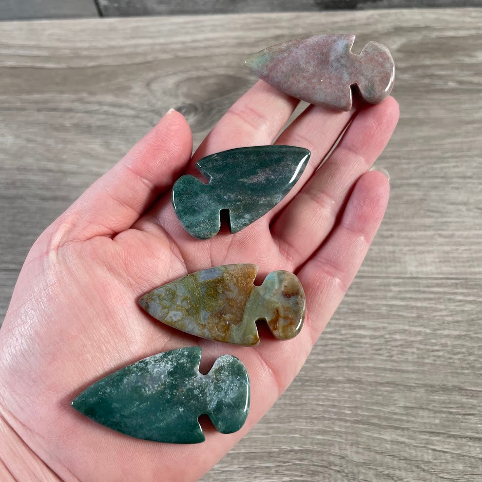 Wholesale moss agate crystal arrowheads for pendants wire wrapping and crafts