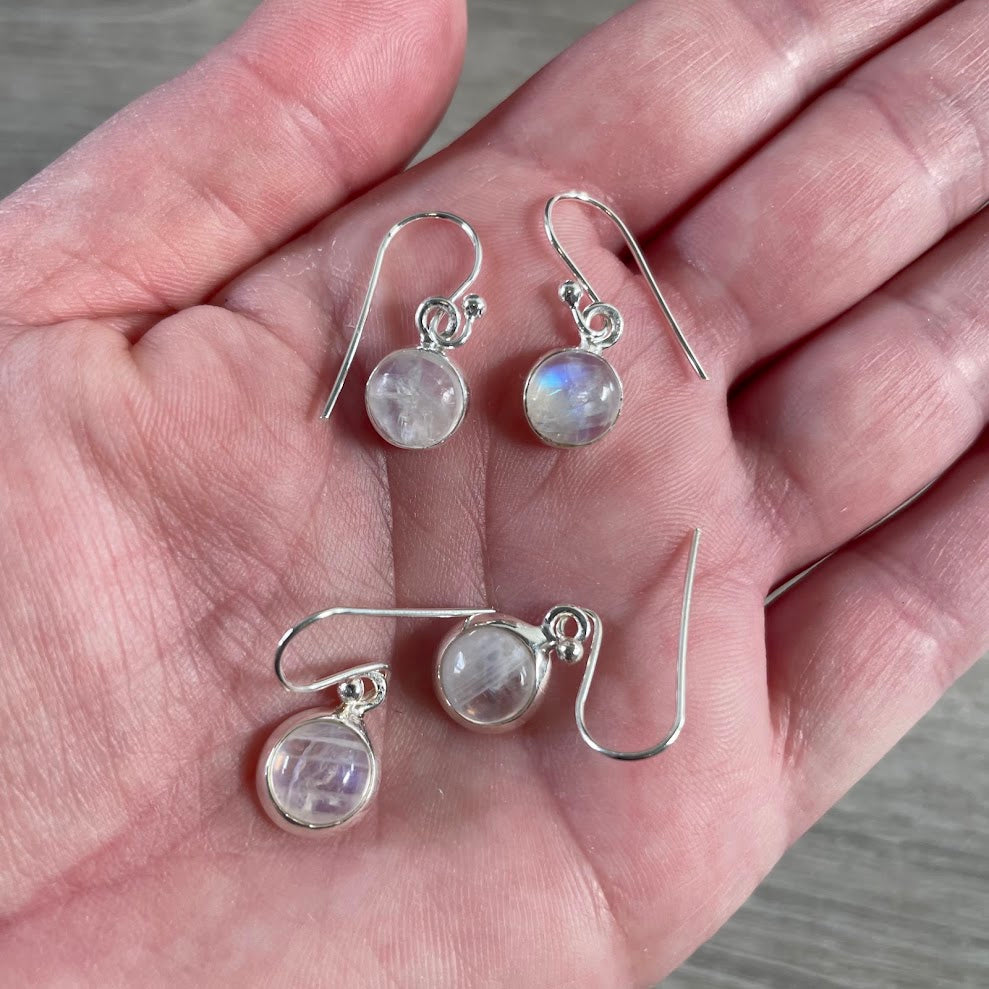 Sterling silver rainbow moonstone gemstone dangle earrings for boutique jewelry collections