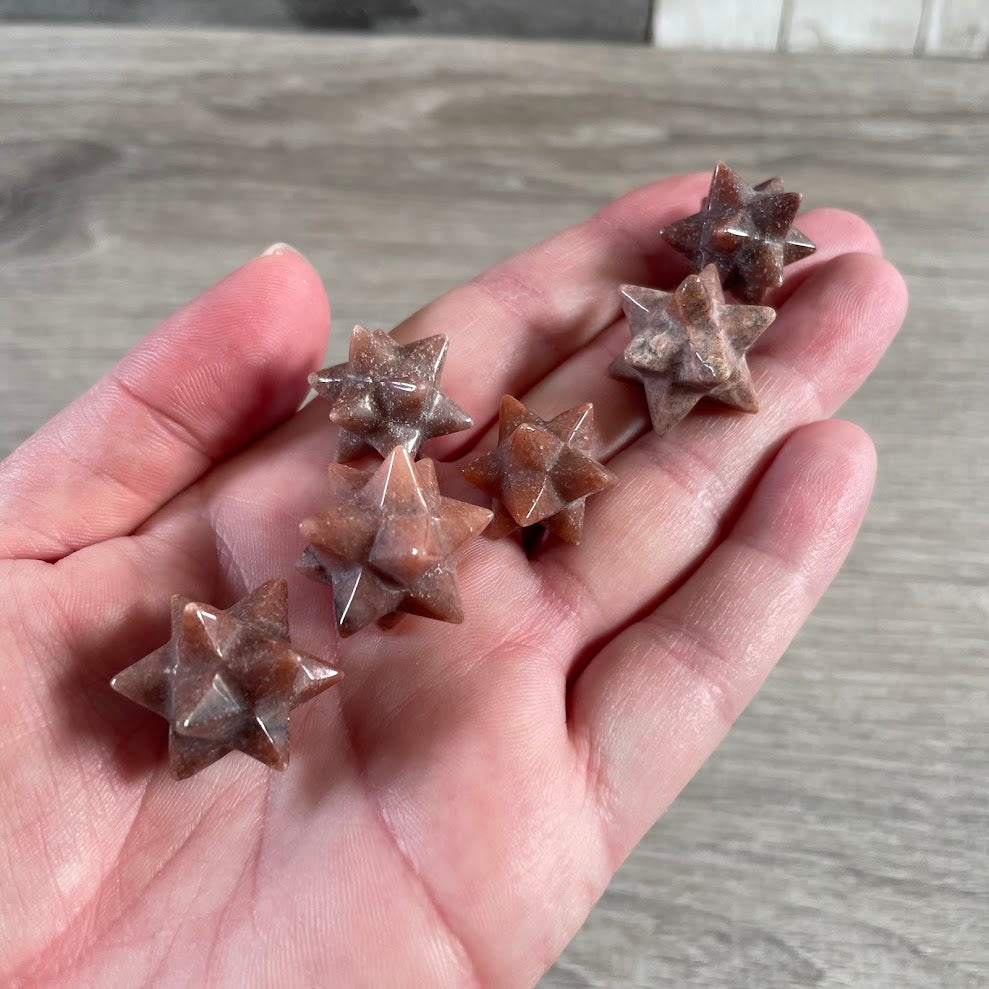 Red aventurine double Merkaba 12 point star polished gemstone carving