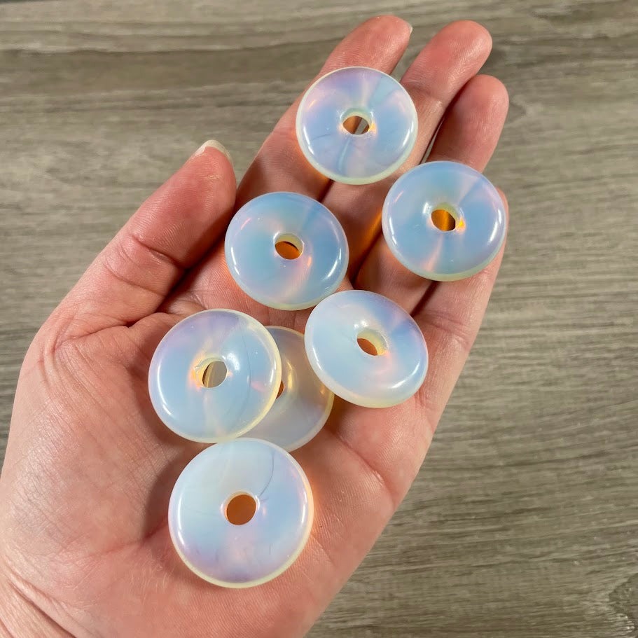 thick opalite 30 mm donut pendant with large hole, necklace making supply