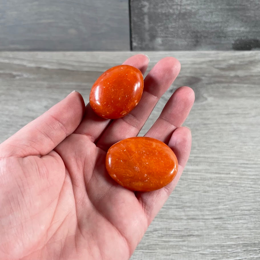orange calcite polished crystal palm stones for retailers