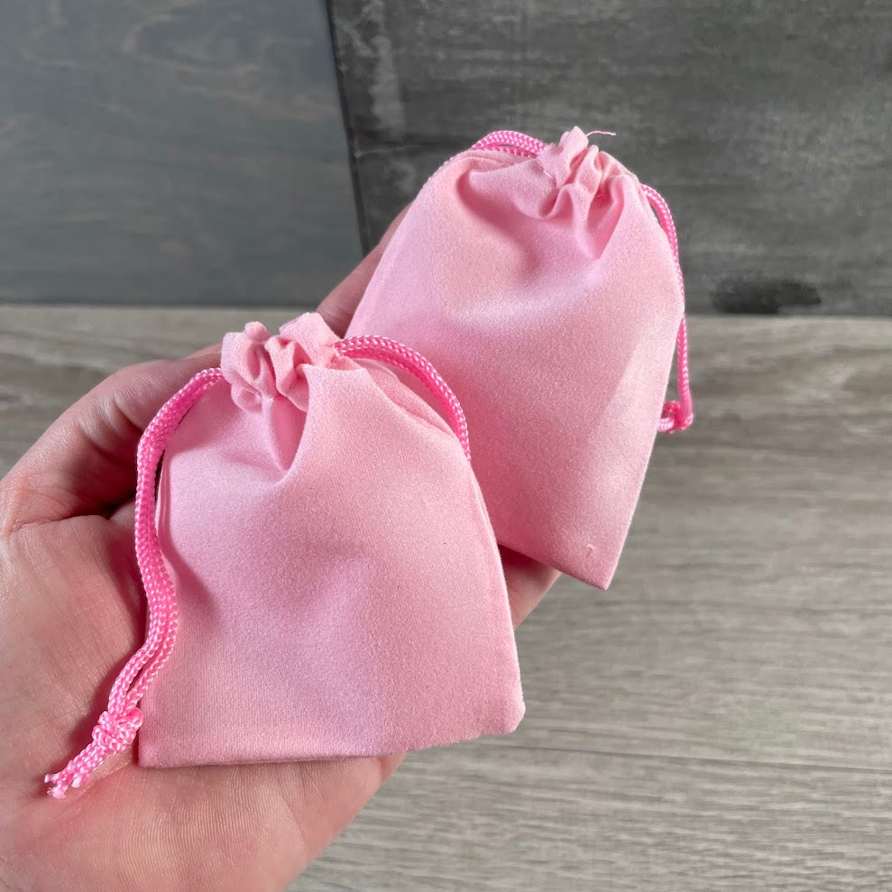 Pink velor soft pouch for crystals jewelry charms and keepsakes