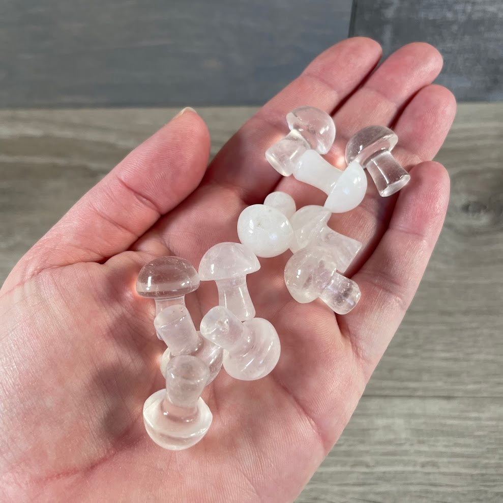 Quartz gemstone mushroom decoration for fairy garden and cottagecore displays