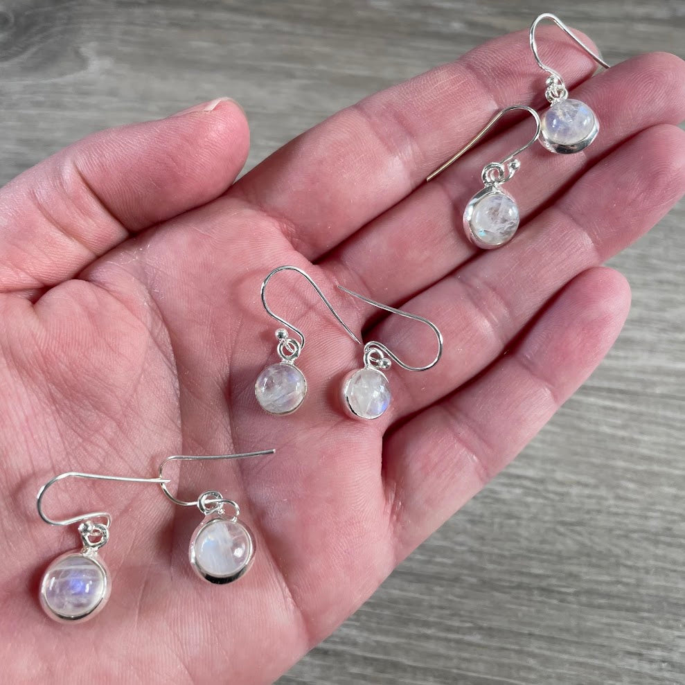 Natural gemstone rainbow moonstone dangle earrings in sterling silver for wholesale jewelry