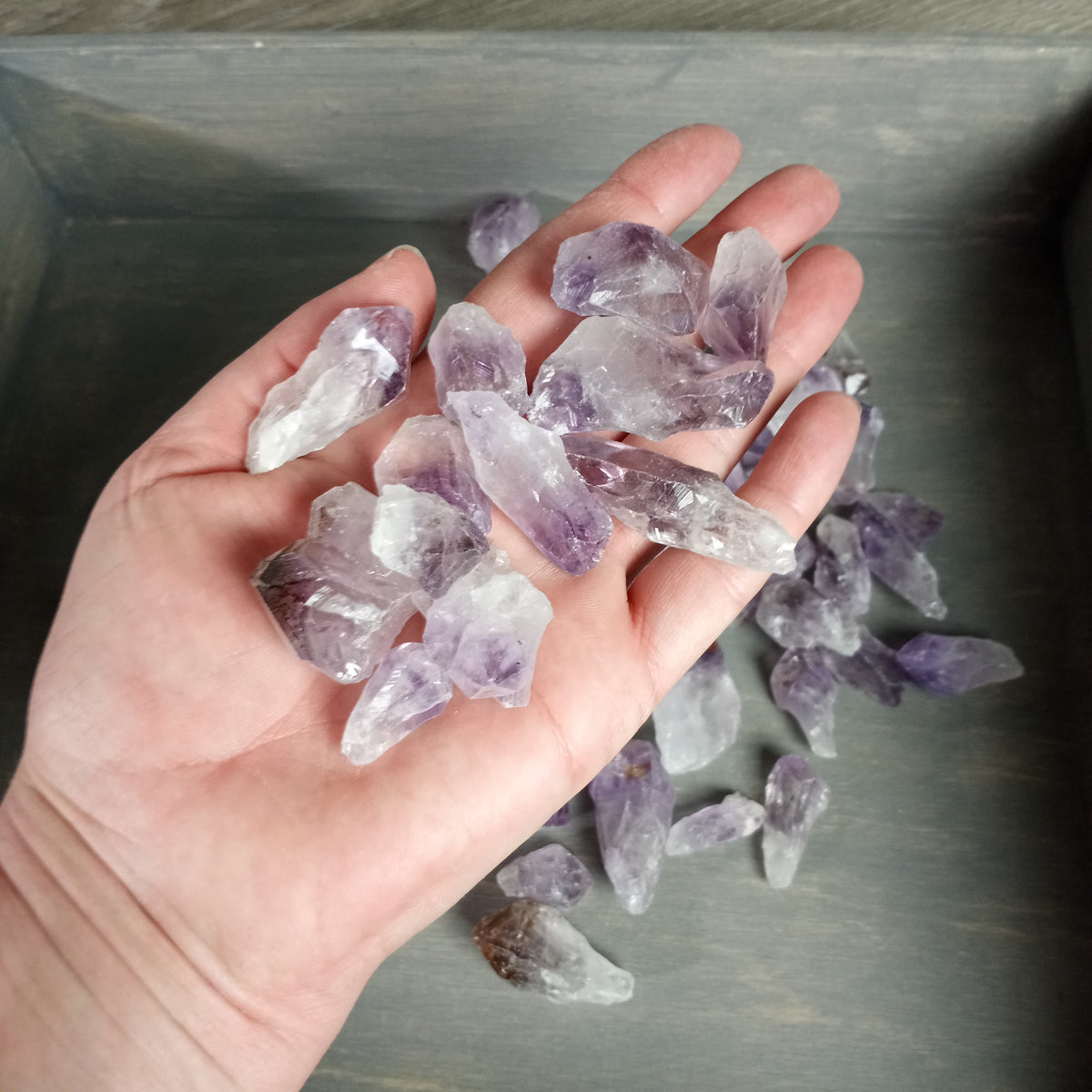 Amethyst raw points and chunks in a 1-pound wholesale bag