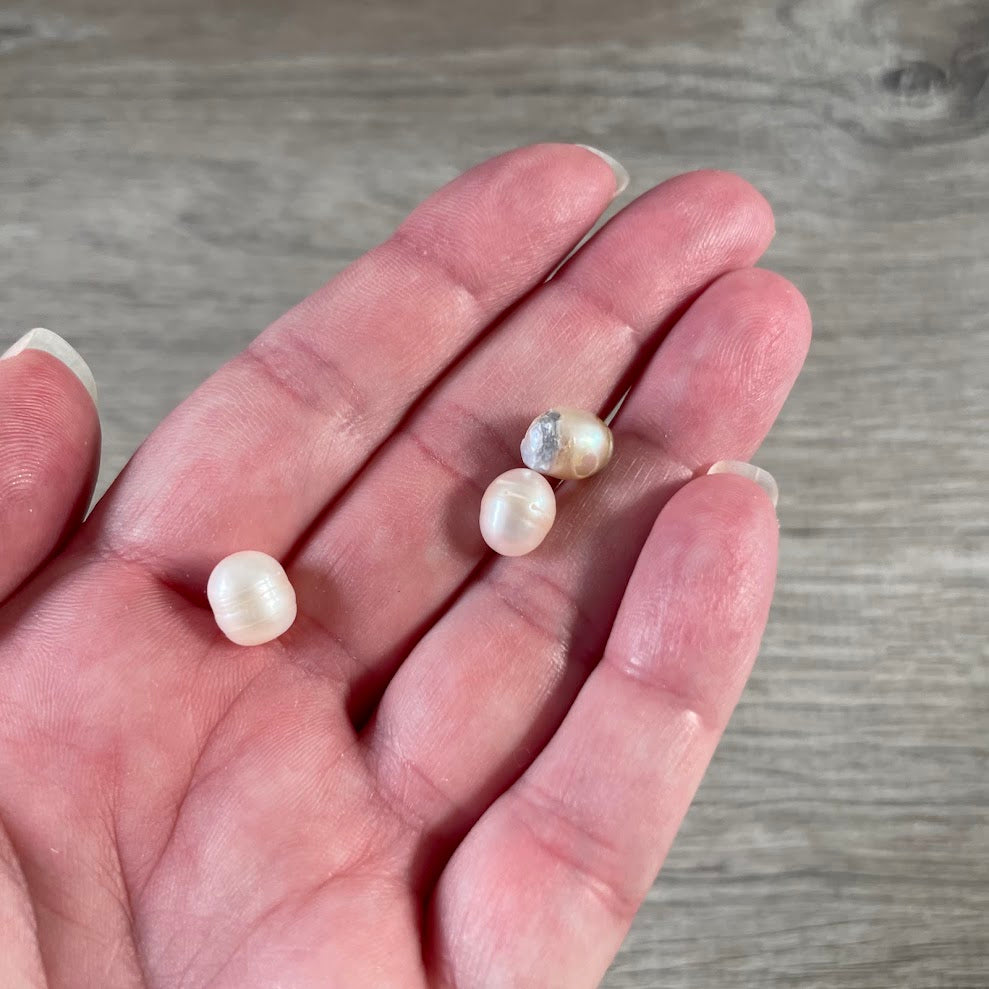 Set of three natural pearls for wire wrapping and artisan jewelry designs