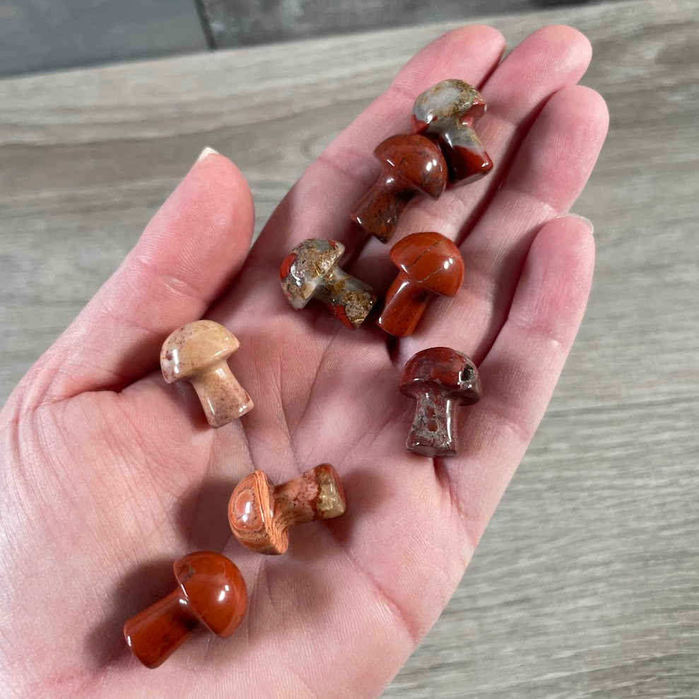 Red jasper mini mushroom crystal figurine for woodland-inspired décor