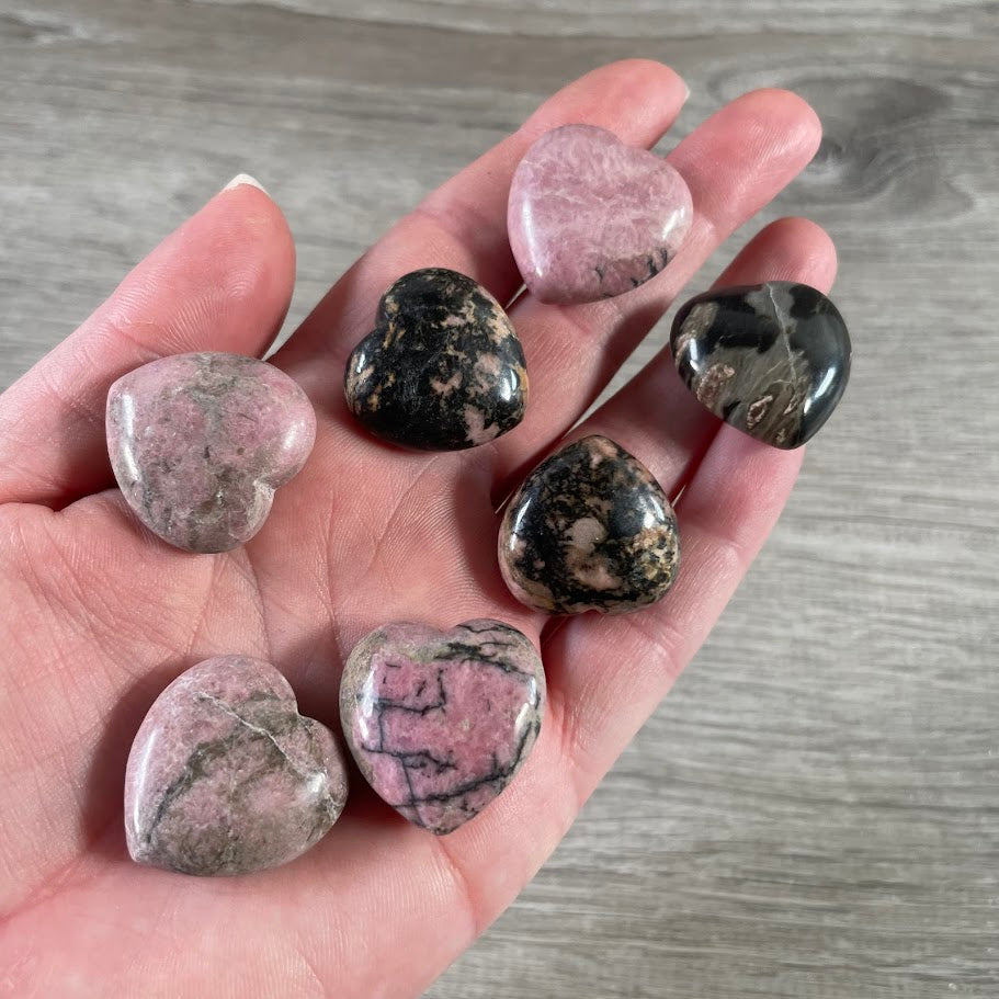 rhodonite small puffy heart polished natural crystal gemstone carving