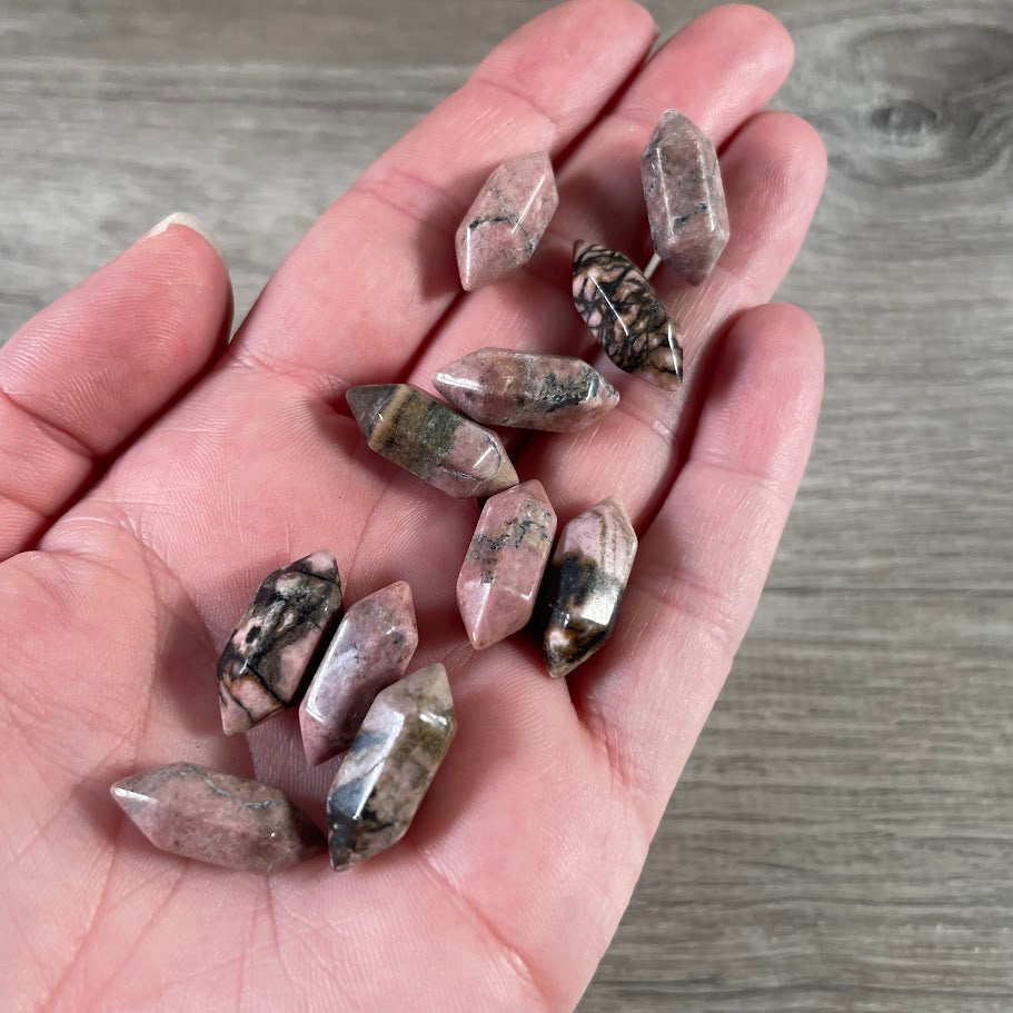 Wholesale rhodonite polished crystal points with double termination