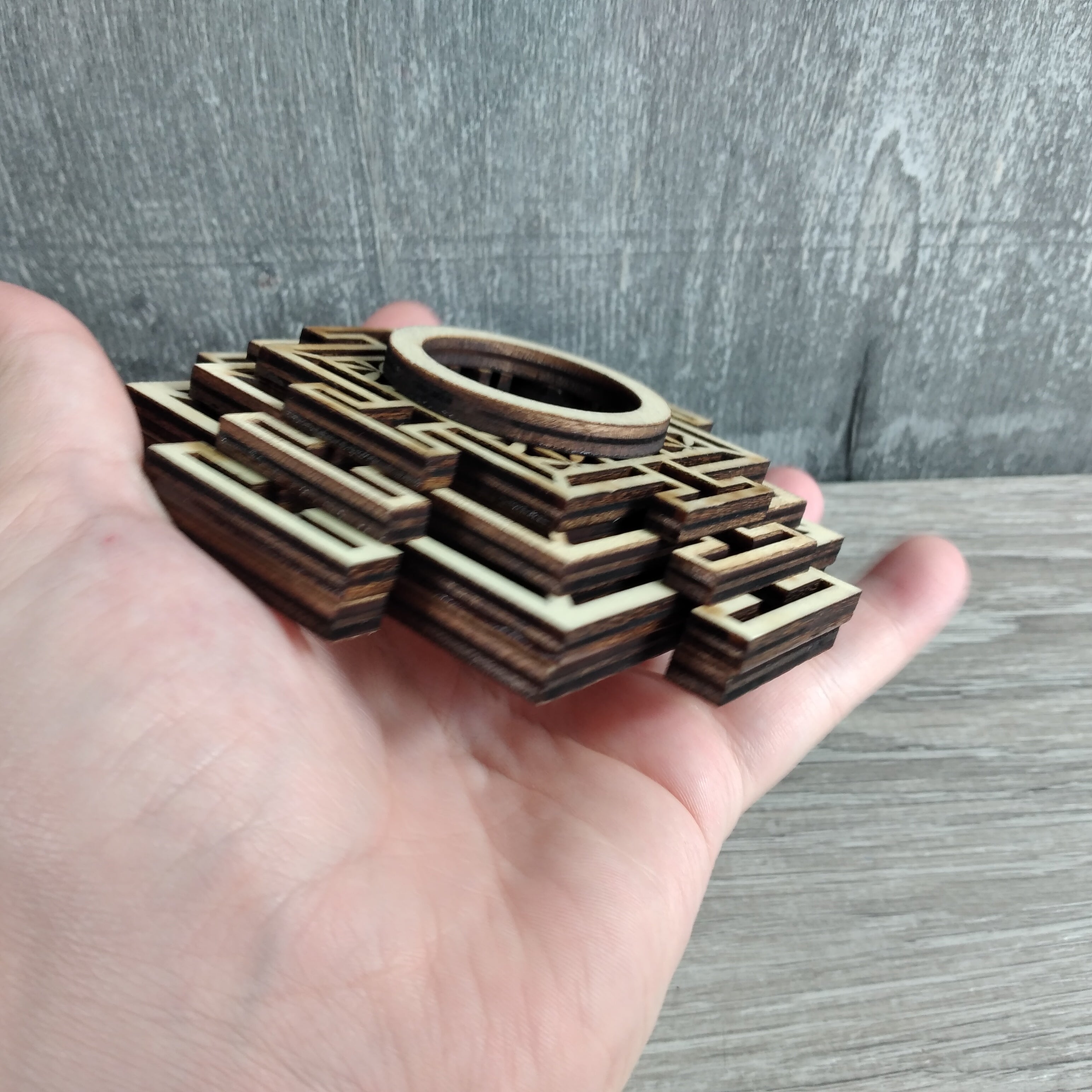 Natural Wood Sphere Holder with Mandala Design for Shops