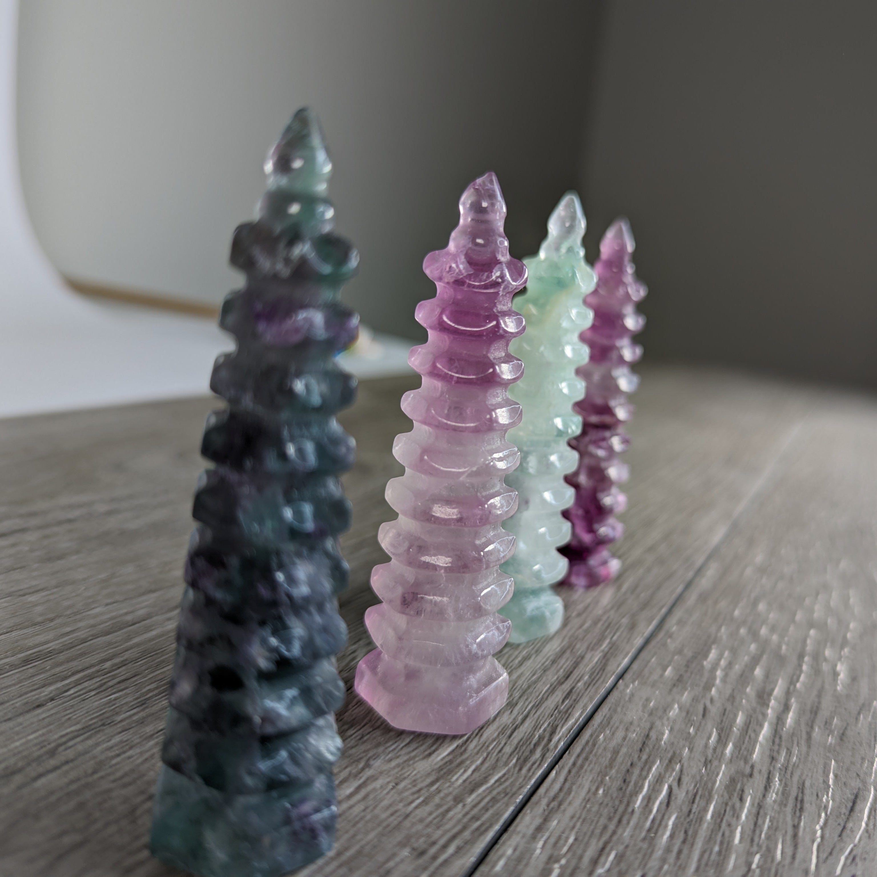 Fluorite pagoda figurine for new age metaphysical collections