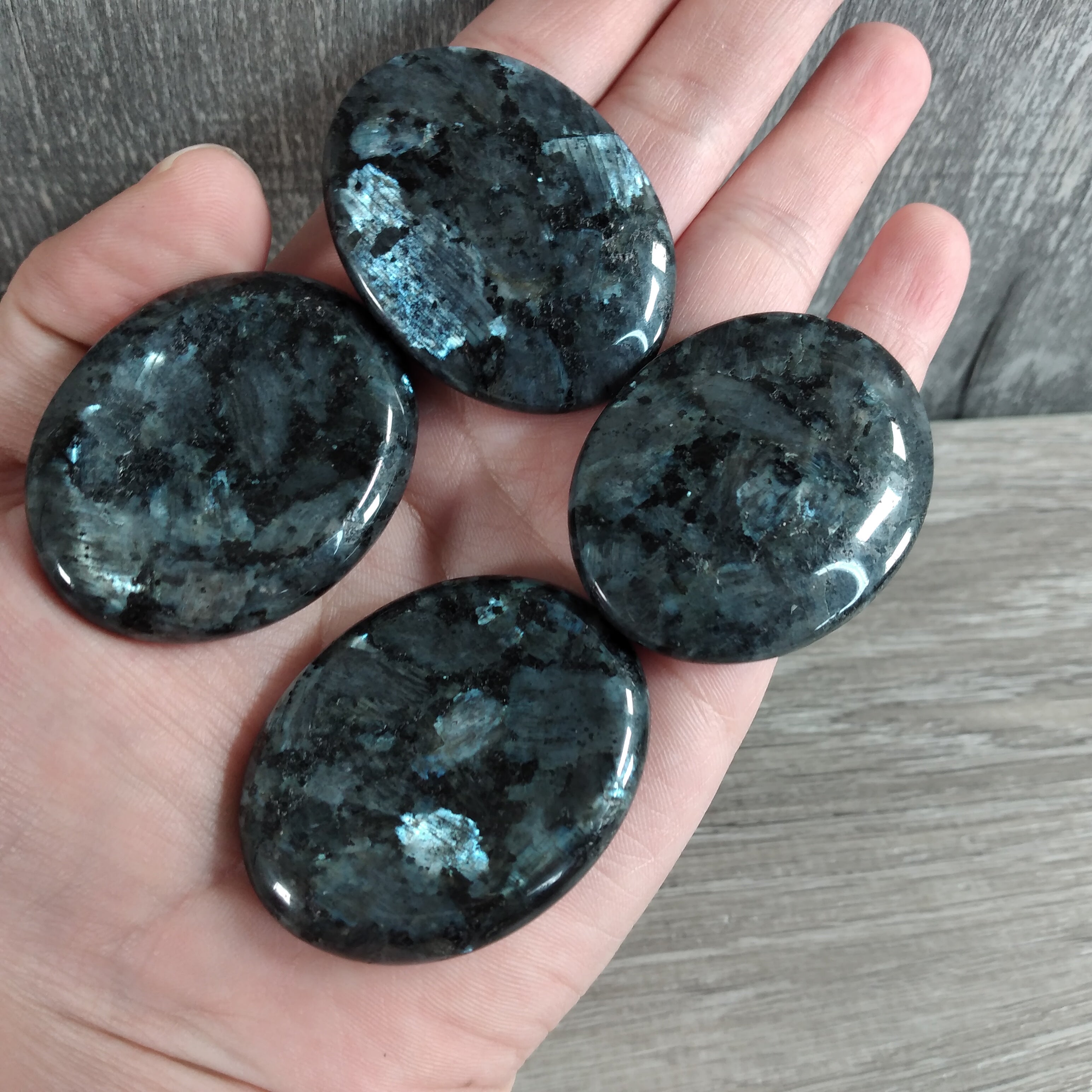Larvikite healing pocket stones