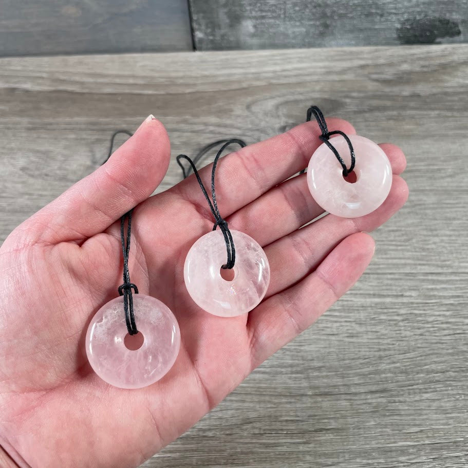 rose quartz donut shape crystal pendant 30mm jewelry supply wholesale