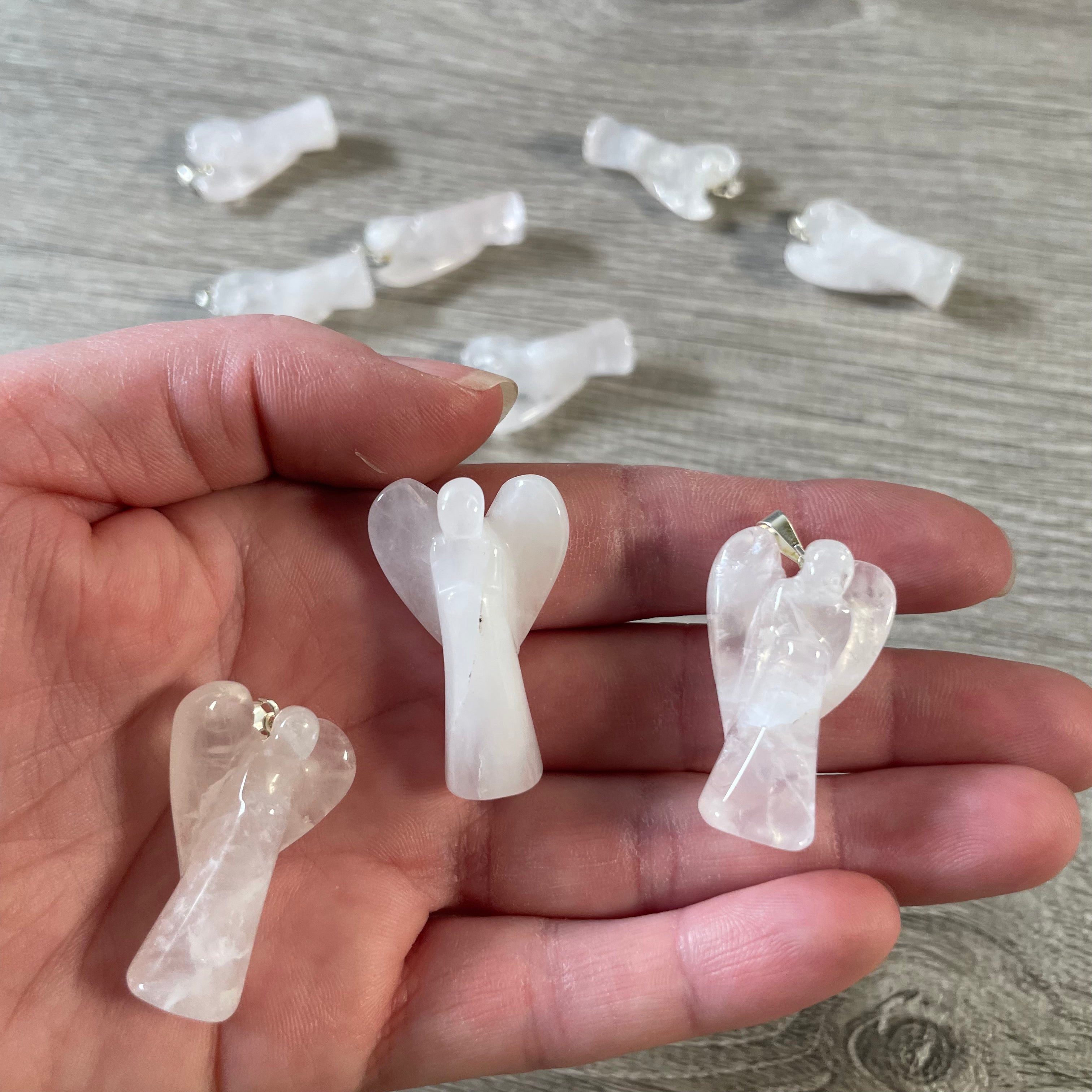 rose quartz crystal angel figurine necklace in bulk lot