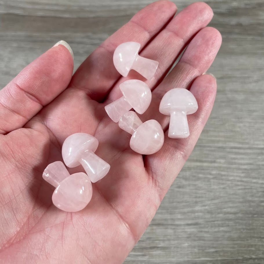 Rose quartz natural stone mushroom figurine for metaphysical store displays